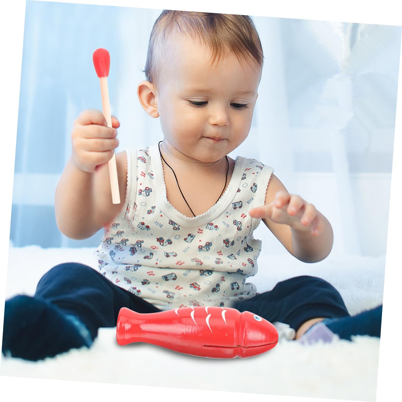 BCOATH Small Wooden Fish Guiro - Musical Instrument Toy for Babies & Kids - Fish Shaped Percussion Toy with Mallet - Early Learning & Sensory Play - Perfect for Nursery, Classroom & Music Time