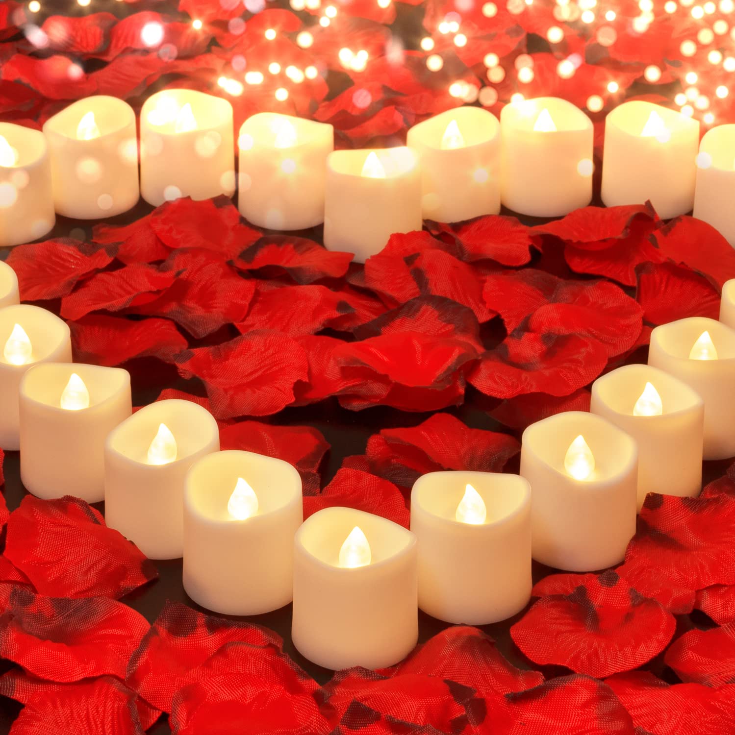 Homemory 24 Pack Waterproof Flameless LED Floating Tea Lights with Dried Rose Petals & 24 Pack Romantic Candles with 500PCS Artificial Rose Petals - Perfect for Weddings, Baths, Parties & Home Decor