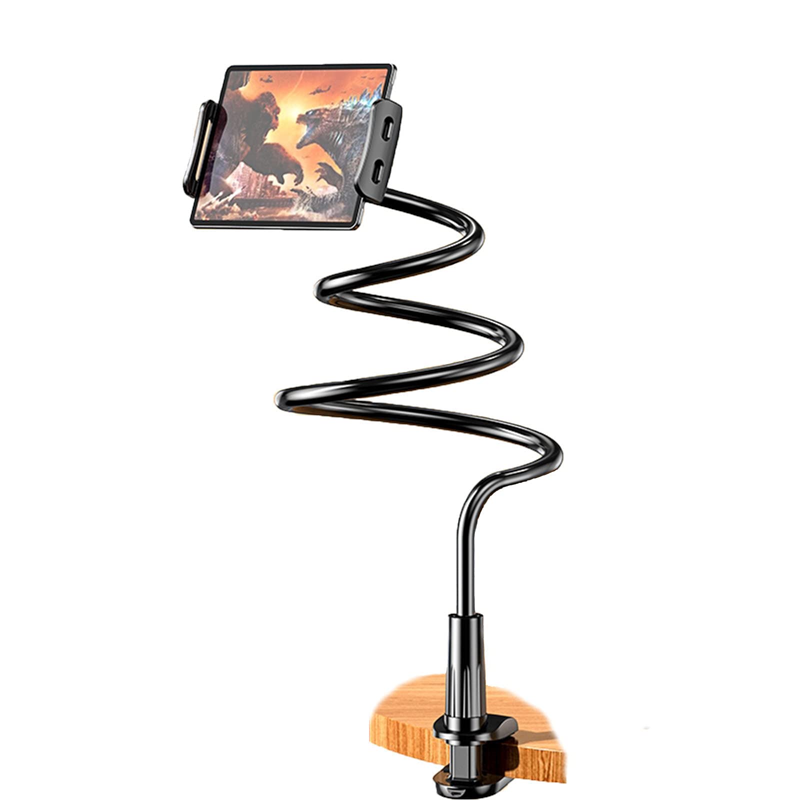 Adjustable 360° Rotating Gooseneck Phone Holder - One-Hand Operation Desk & Bed Mount Stand for iPhone, Samsung, Smartphones (Black) - Perfect for Nightstand, Office Desk, Car & Bedside Use
