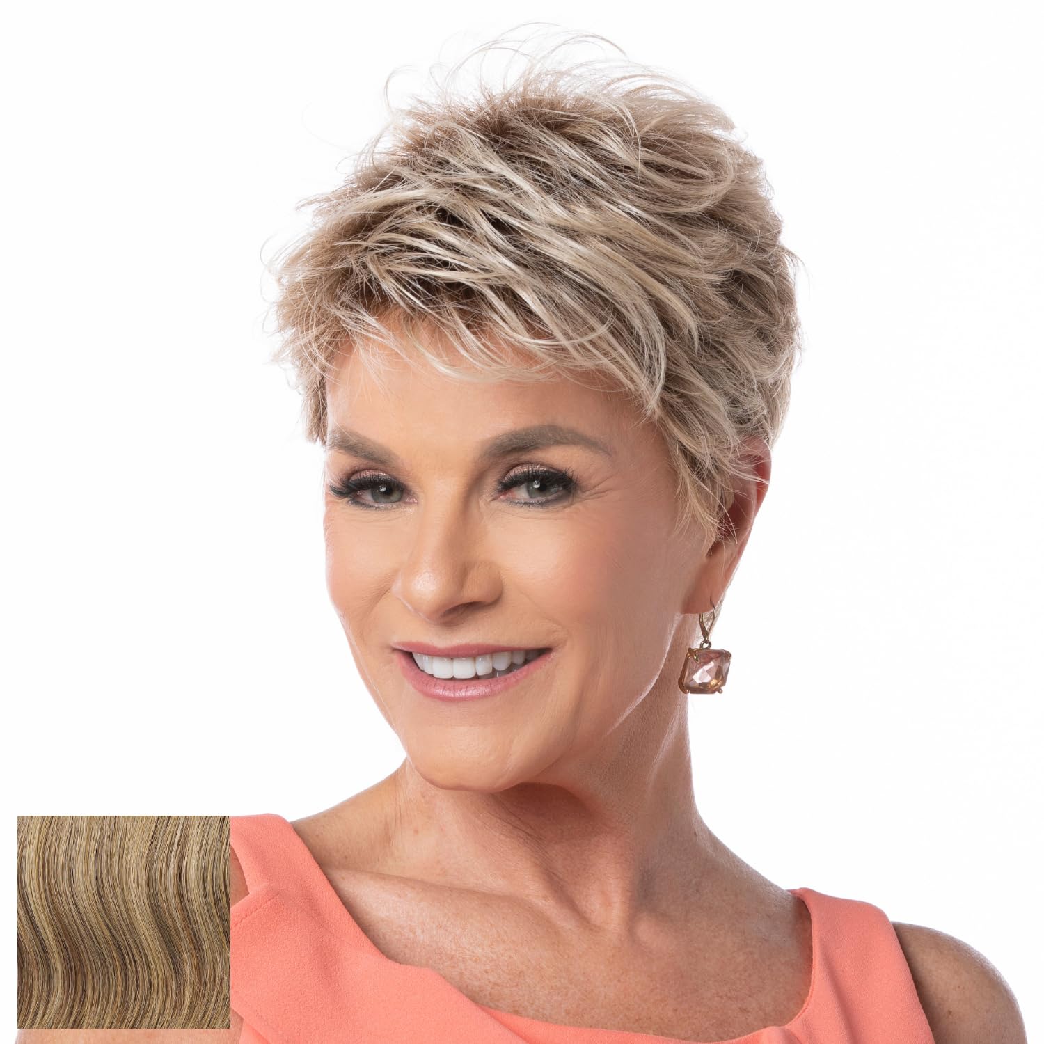 Toni Brattin Infinity Wig - Short Natural Style Synthetic Hair with Texture & Airy Fringed Bang - Heat-Friendly, Adjustable & Comfortable - Looks & Feels Like Real Hair (Red Blonde, Regular) - Perfect for Daily Wear, Cosplay, and Special Occasions
