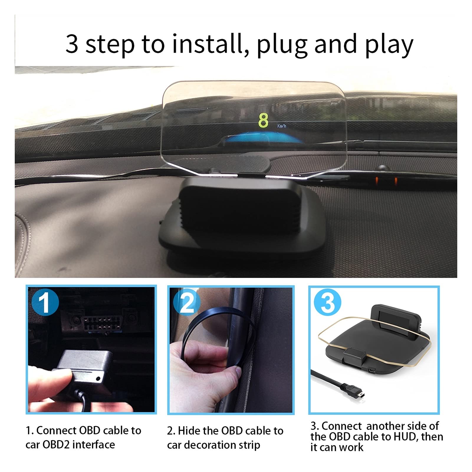 OBD Car HUD Display - GPS Speedometer with Overspeed Warning | Dual Mode OBD2+GPS for Real-Time Speed Tracking | Perfect for Night Driving & Fleet Management