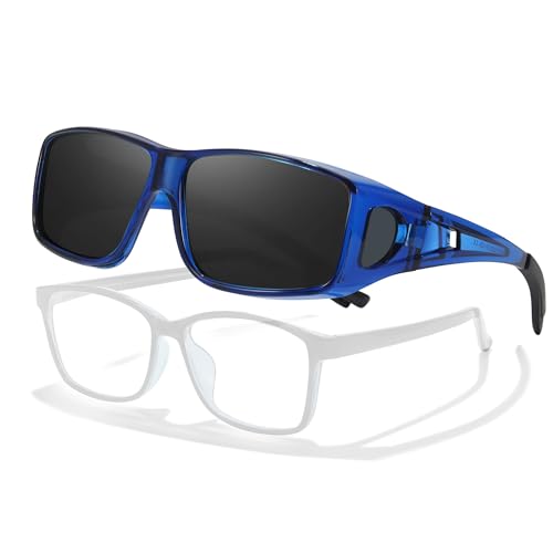 A02 Blue Frame Polarized Black Lens Wrap Around Sunglasses