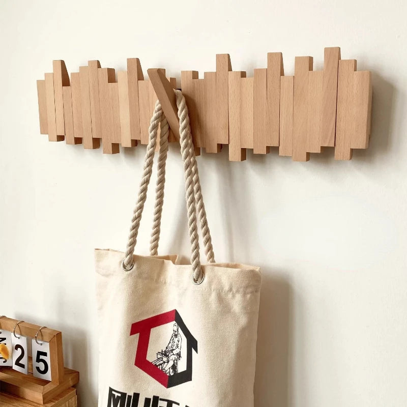 Solid Wood Wall Mounted Clothes Hanger Rack - Space Saving Storage for Bedroom, Closet & Laundry Room Organization