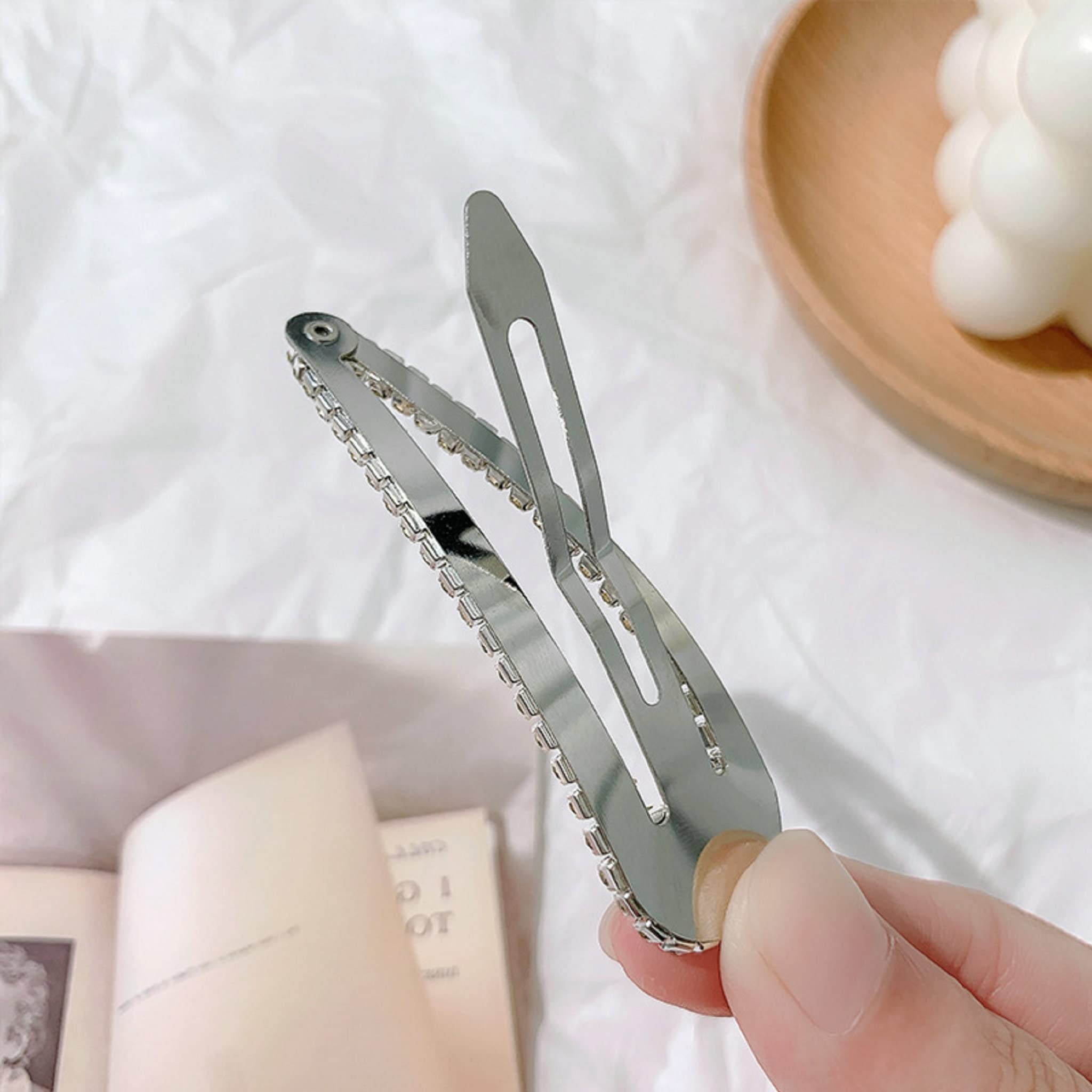 FANGHUIER Large Silver Snap Hair Clips for Women - Sparkly Hair Accessories for Fine Hair, Perfect for Weddings, Parties & Everyday Styling
