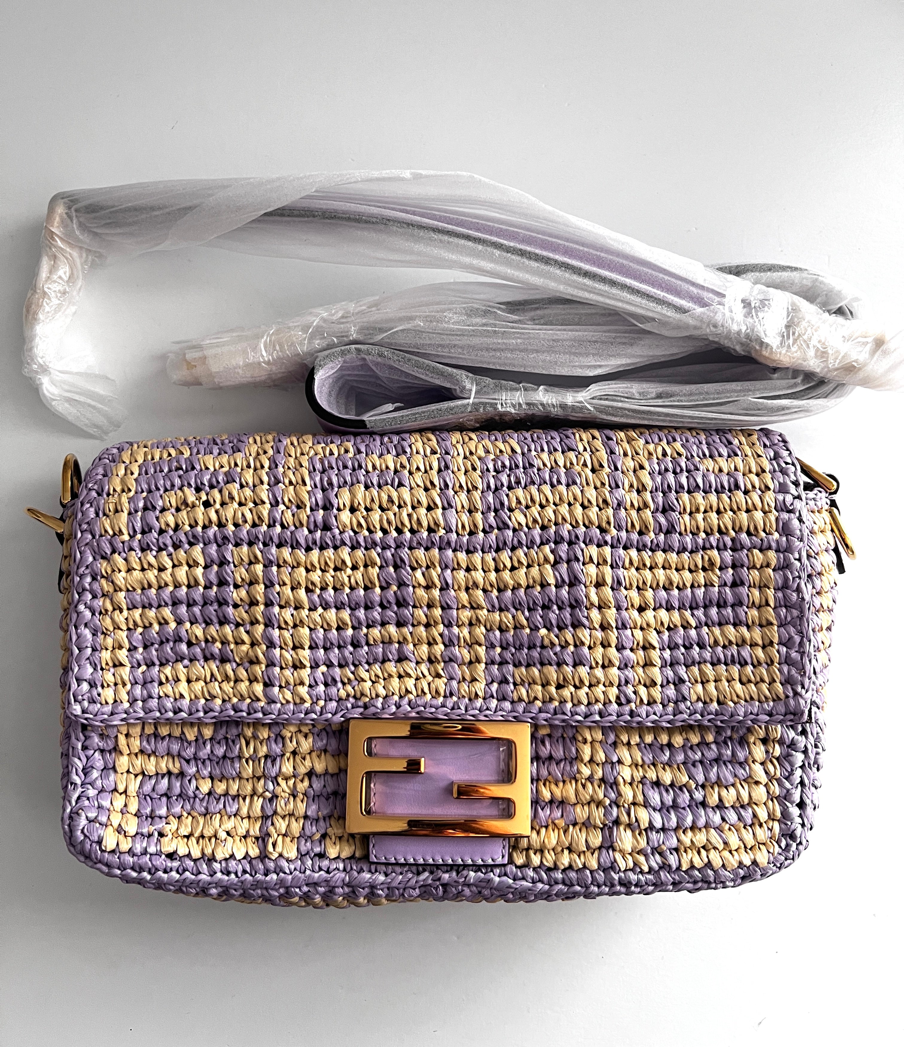 Fendi Violet Raffia FF Baguette Bag - Stylish Designer Handbag for Women | Perfect for Parties, Weddings & Everyday Use