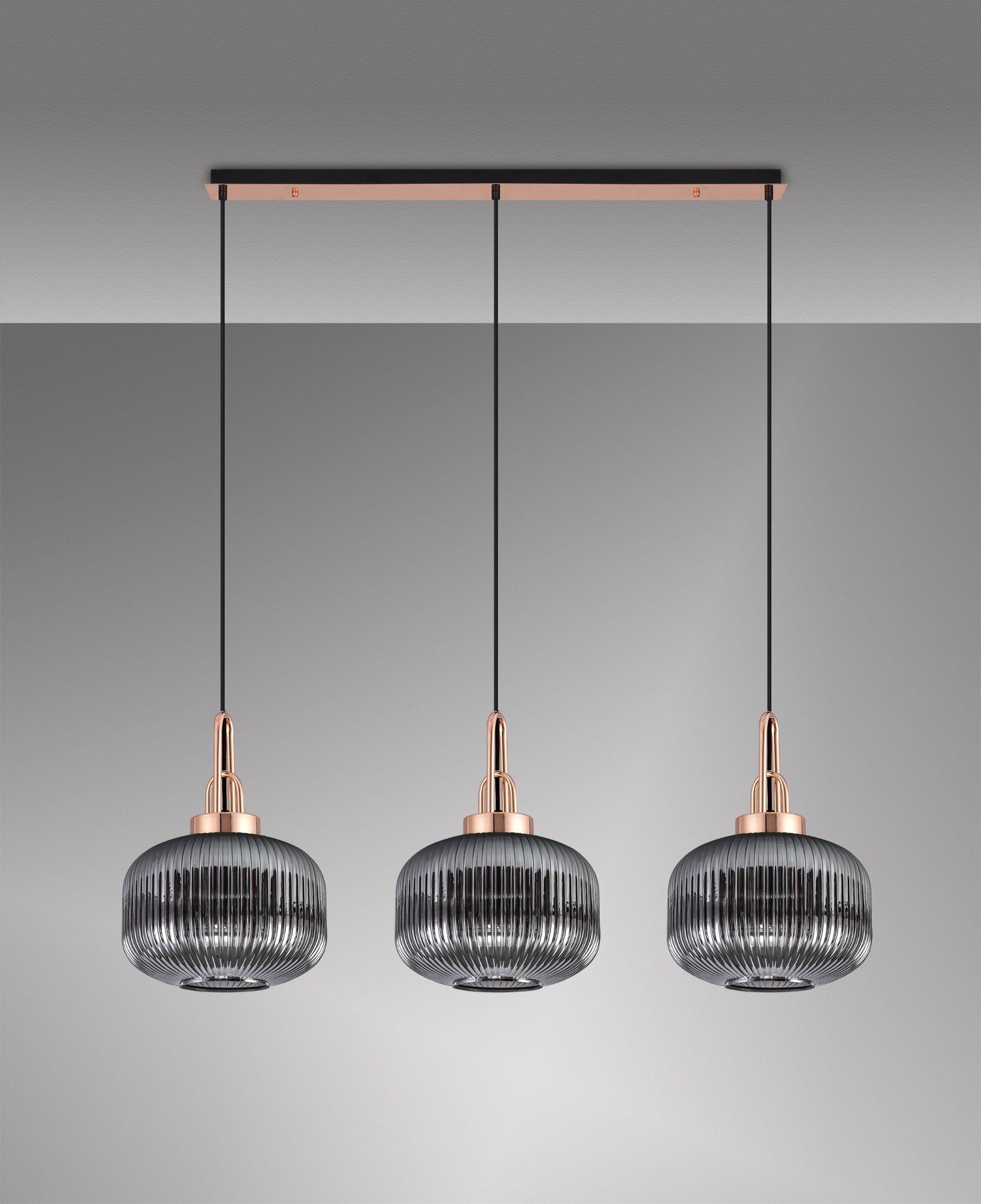 Cadiz 3L Kitchen Island Ceiling Light Fixture - E27 Socket, Copper & Matte Black Finish, Multiple Glass Shade Colors, IP20 Rated - Perfect for Dining Room, Bedroom, or Living Room Lighting