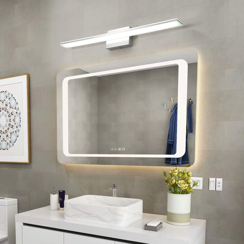 16W Modern LED Vanity Light Bar - Chrome Bathroom Mirror Light Fixture with Acrylic Shade, 6000K Daylight White - Perfect for Bathroom, Bedroom & Living Room Lighting