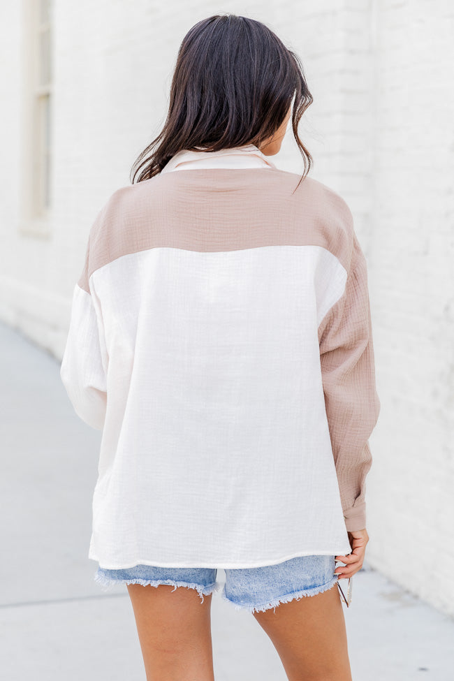 Elegant Ivory & Beige Color Block Gauze Blouse - Breathable Summer Top for Women | Perfect for Beach Outings, Date Nights & Office Wear