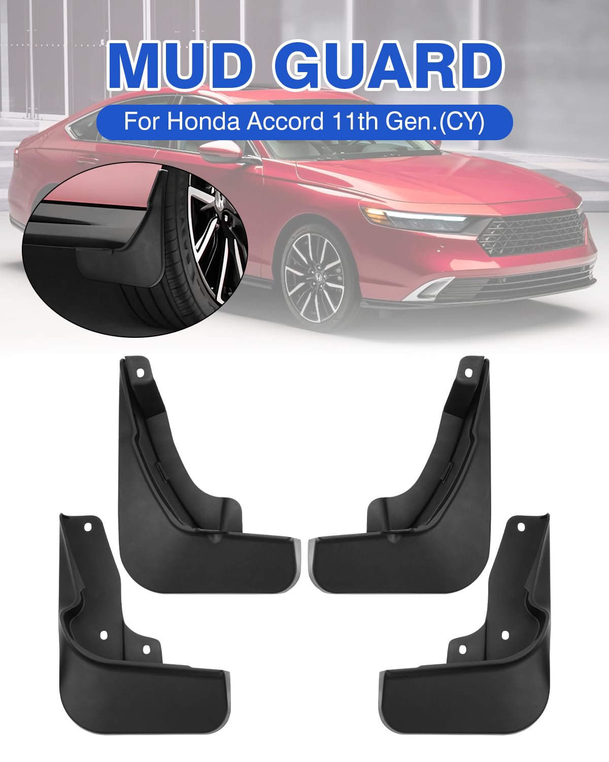 2023-2025 Honda Accord Mud Flaps Splash Guards Set - 4PCS Front & Rear Fender Flares Mud Guards | Durable Protection Against Road Debris & Splash | Perfect for All-Weather Driving & Off-Road Adventures
