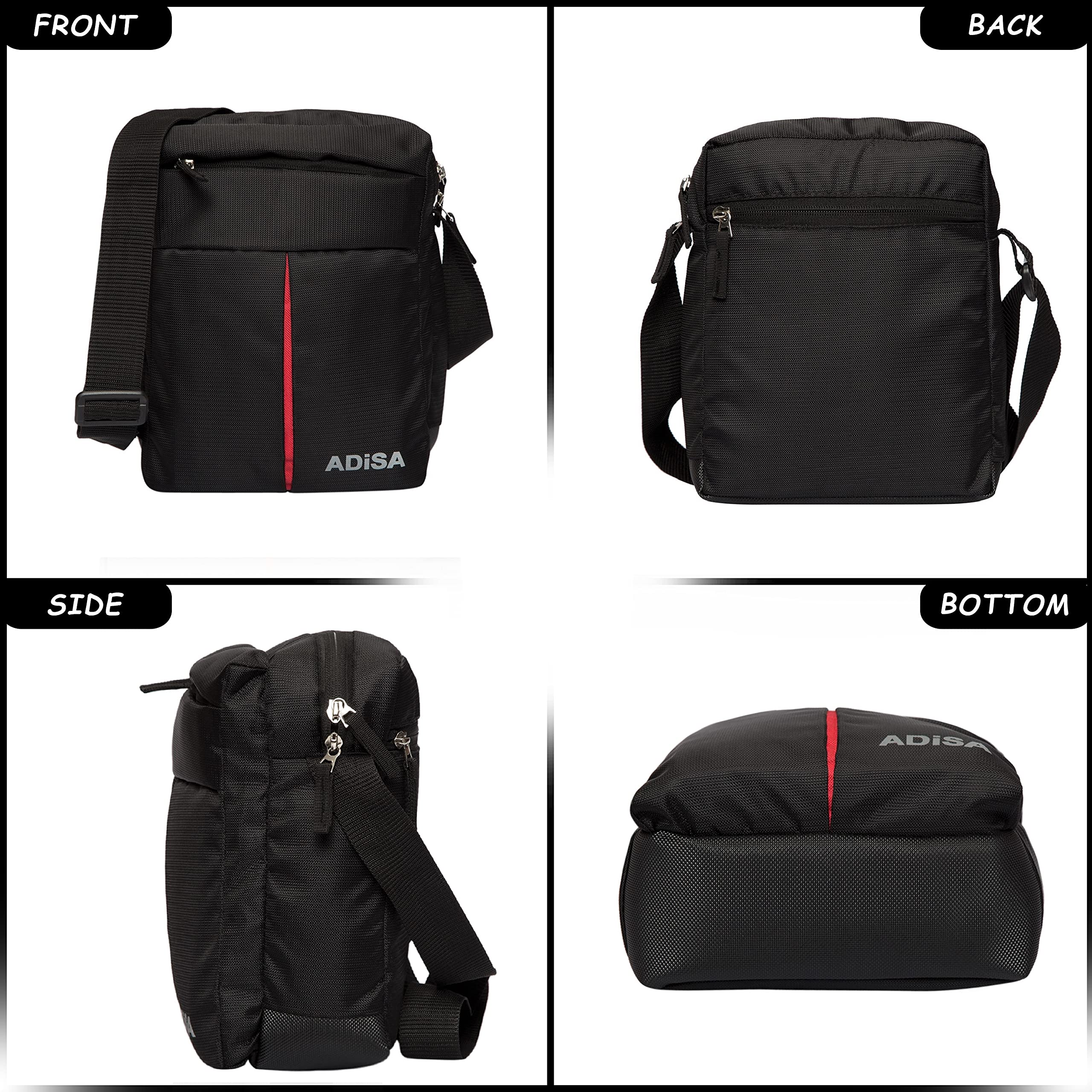 ADISA MS9001 Men's Polyester Travel Side Messenger Sling Bag - Lightweight Crossbody Shoulder Bag for Work, Gym & Outdoor Activities
