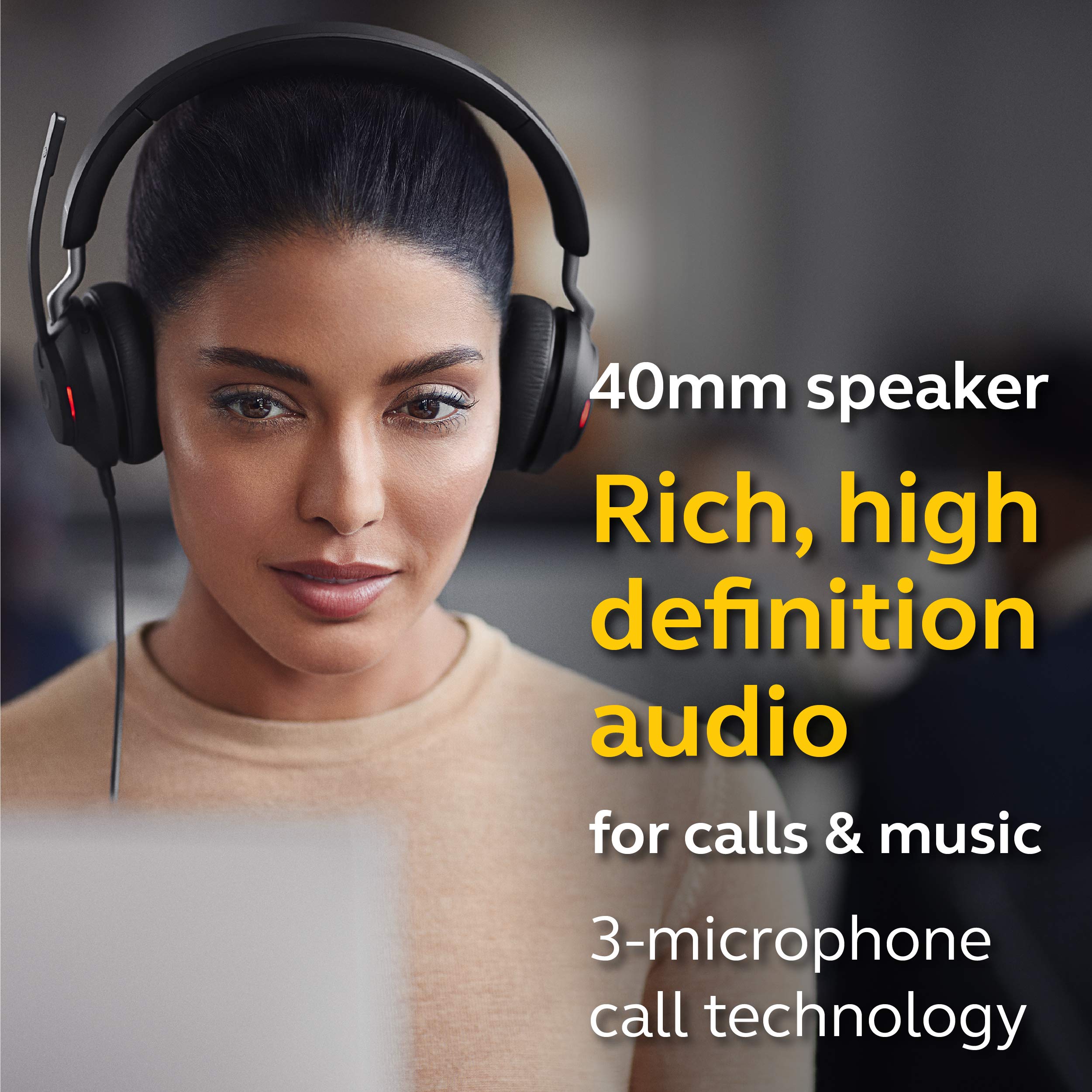 Jabra Evolve2 40 MS Wired Stereo Headphones - Black | USB-C Office Headset with Passive Noise Cancelling & All-Day Comfort | Perfect for Remote Work, Video Calls & Teleconferencing (Renewed)