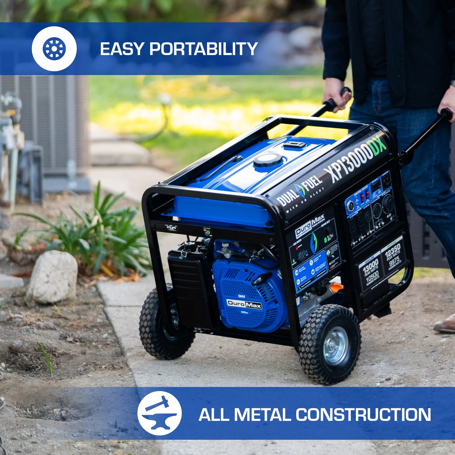 DuroMax XP13000DX 10500W/13000W Dual Fuel Portable Generator - Gas & Propane Powered with Electric Start & CO Alert - Ideal for Home Backup Power, Camping, and Emergency Use