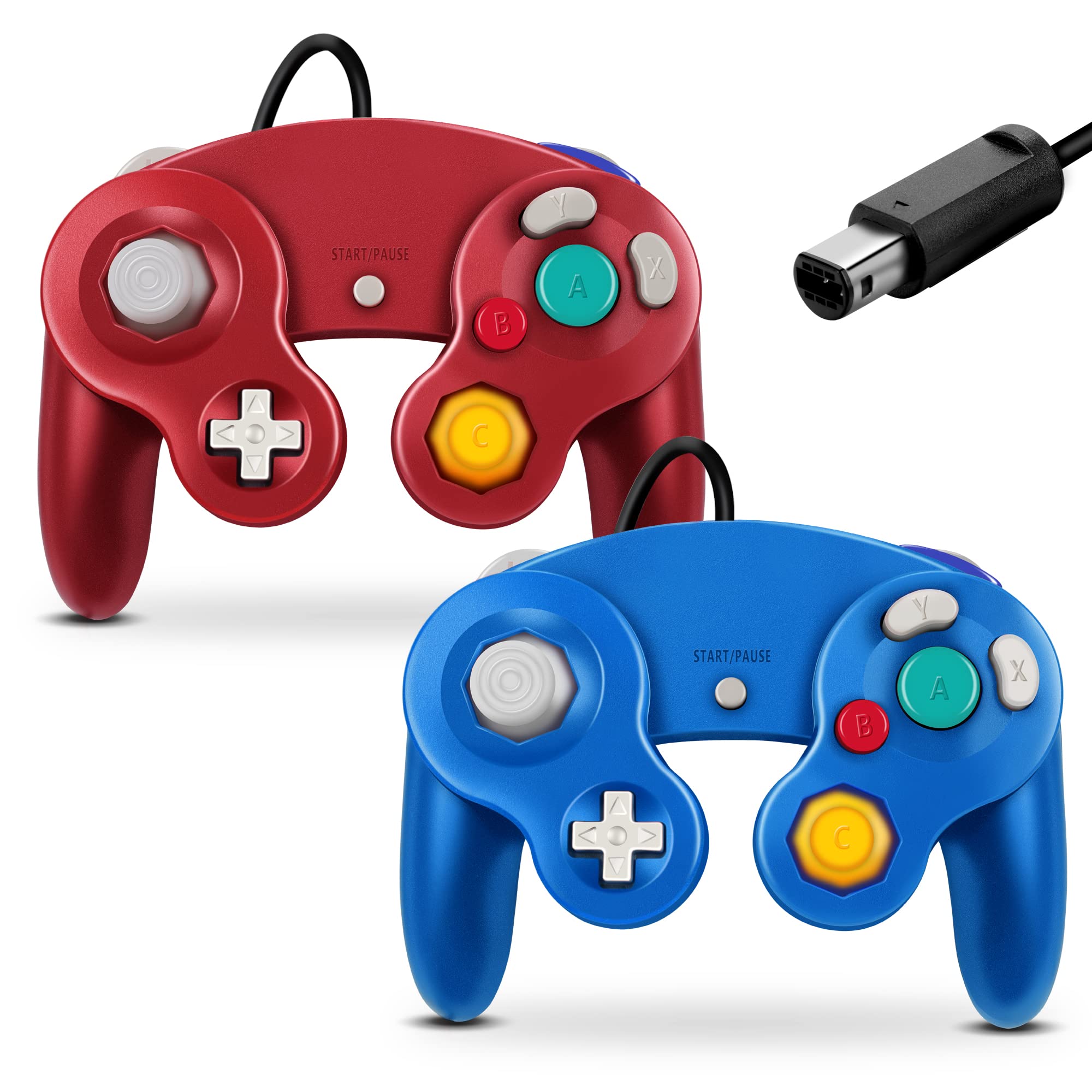 **FIOTOK Gamecube Controller 2-Pack - Classic Wired for Wii & Nintendo (Blue & Red) - Perfect for Multiplayer Gaming**