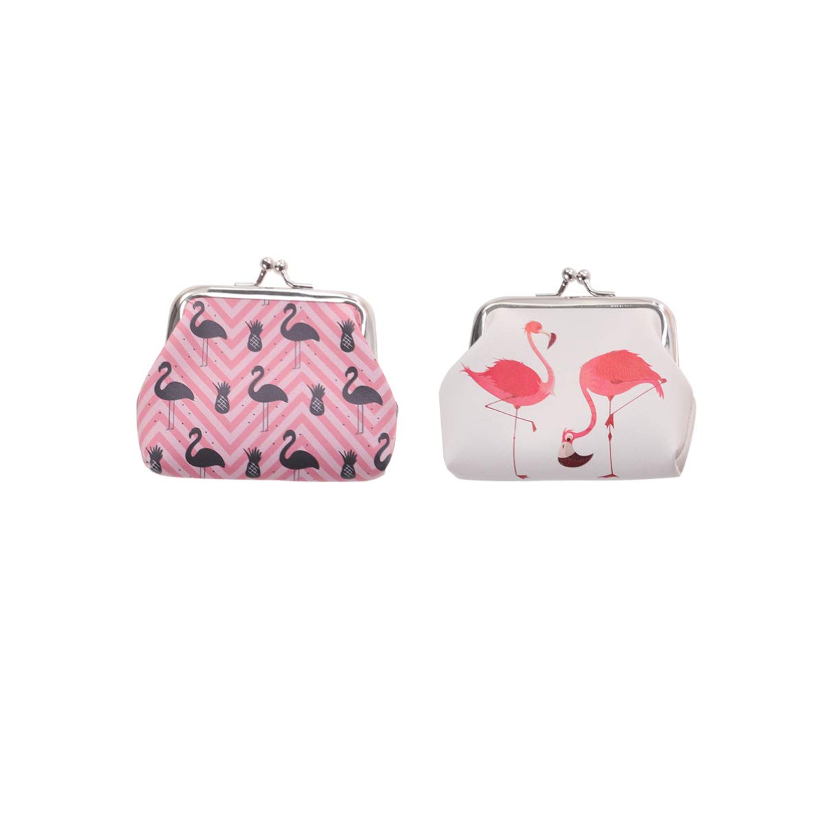 Amosfun 2-Pack Flamingo Coin Purse for Women - Lightweight PU Leather Wallet for Change & Cash - Fashionable Small Coin Bag for Ladies & Girls - Perfect for Shopping, Travel & Everyday Use