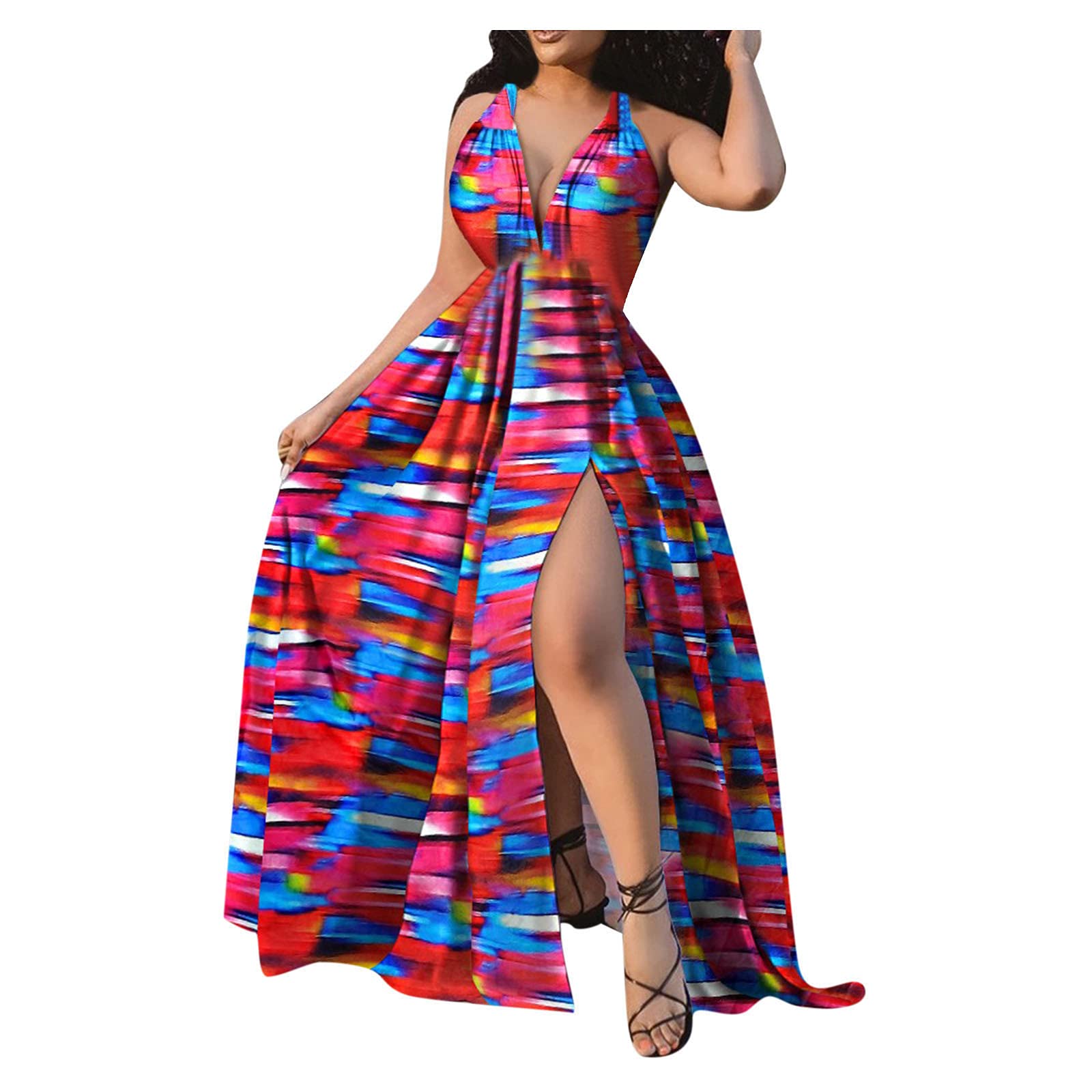 Keepfit Sleeveless Flowy Boho Maxi Dress - Casual Floral Summer Dress for Women, Wedding Guest Party Dress, Beach Vacation & Outdoor Date Night Outfits