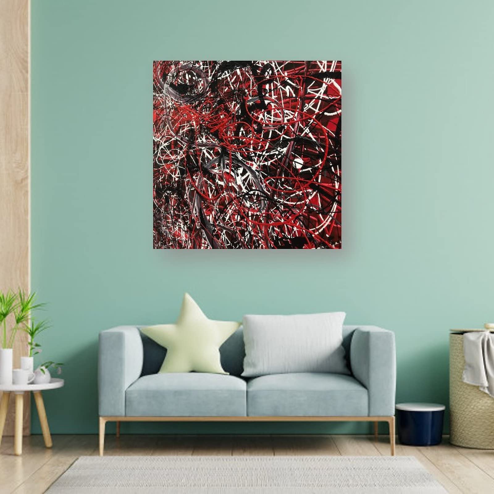 Jackson Pollock Style Abstract Red Canvas Art - Handmade Modern Fine Art Wall Decor | Perfect for Living Room, Home Office, Bedroom & Gifts | Unique Painting Poster for Contemporary Interior Design