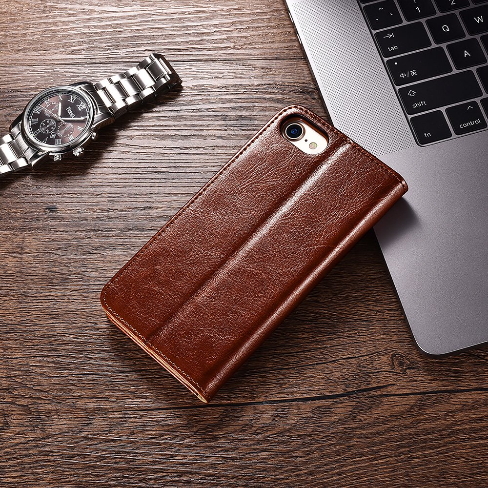 Premium Leather Wallet Case for iPhone SE (2020/2022) & iPhone 8/7 - Flip Card Slots, Kickstand & Magnetic Closure - ICARERCASE Brown - Perfect for Work, Travel & Everyday Use