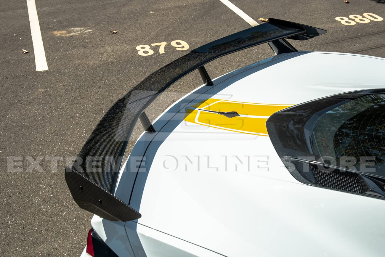2020-Present Chevrolet Corvette C8 High Wing Spoiler Replacement - GM Factory Style Carbon Fiber Rear Trunk Lid Wing with Side Winglets | Perfect for Performance Upgrades & Track Racing