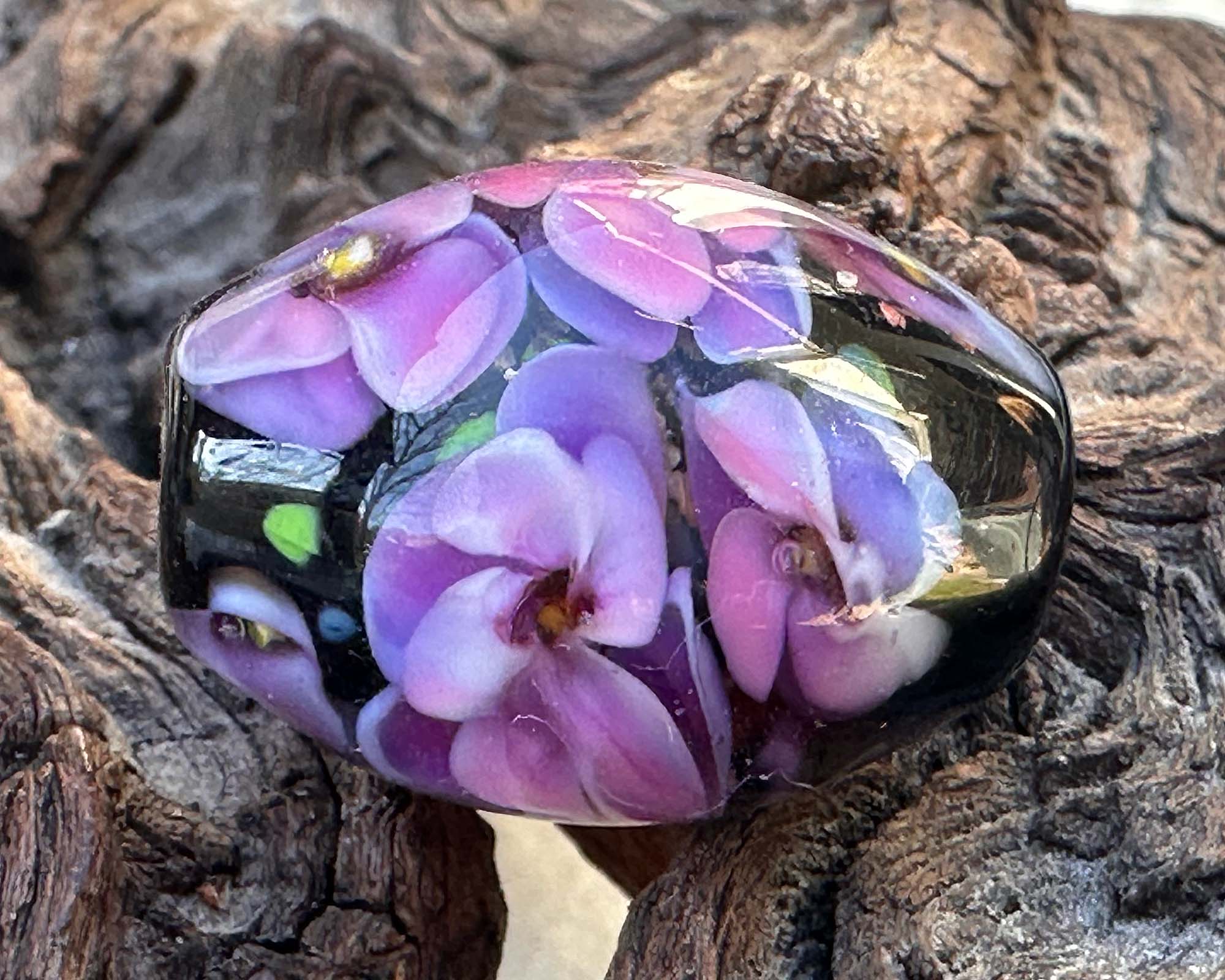 Handmade Purple Floral Lampwork Glass Focal Bead for Jewelry Making - Perfect for Necklaces, Bracelets & DIY Craft Projects
