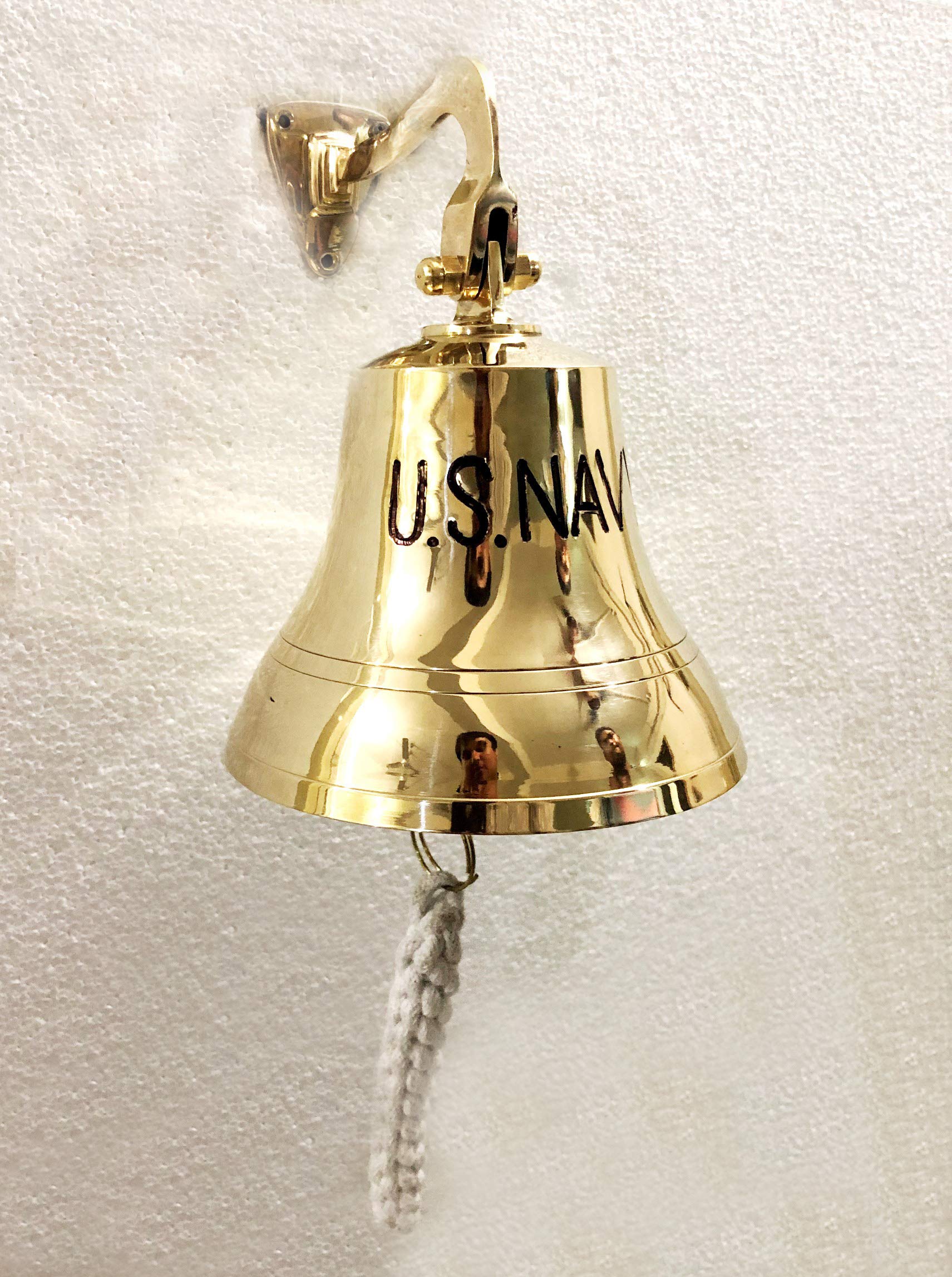 Vintage Solid Brass 6 Inch US Navy Ship Bell - Antique Nautical Door Bell for Home, Kitchen, Outdoor & Indoor Decor - Perfect for Coastal Themed Rooms, Garden Gates, and Maritime Collections