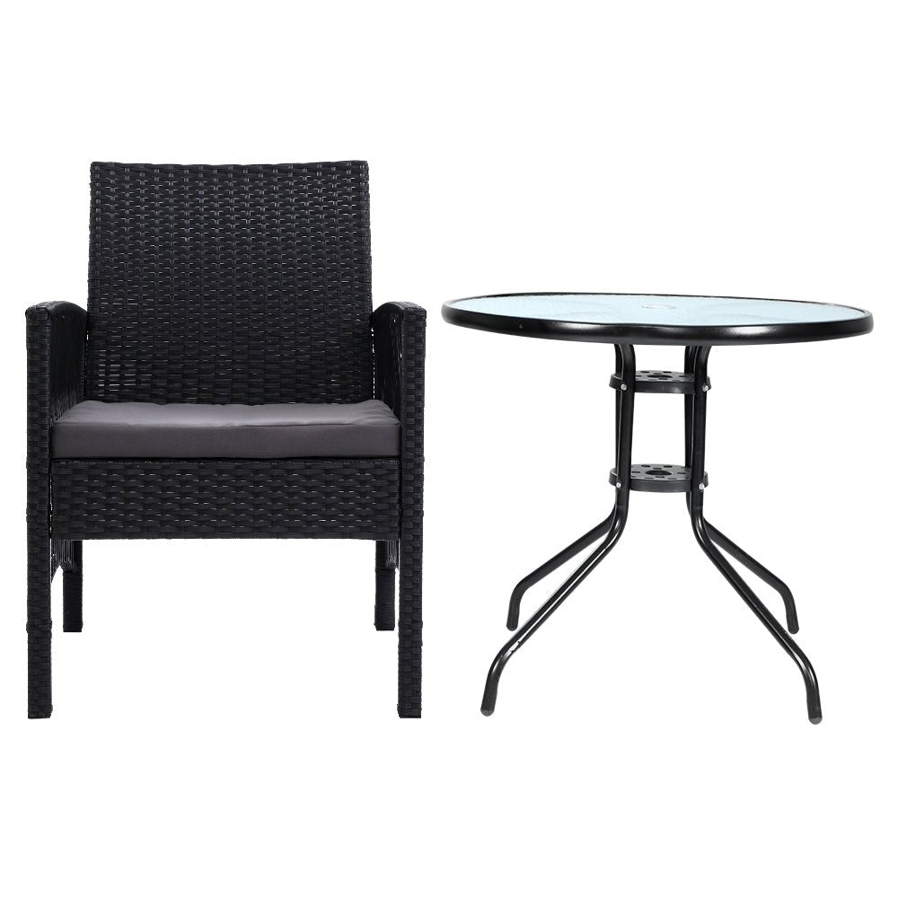 3-Piece Bistro Set Outdoor Patio Furniture - Rattan Table & Chairs with Cushions for Garden, Balcony, Backyard Dining & Relaxation