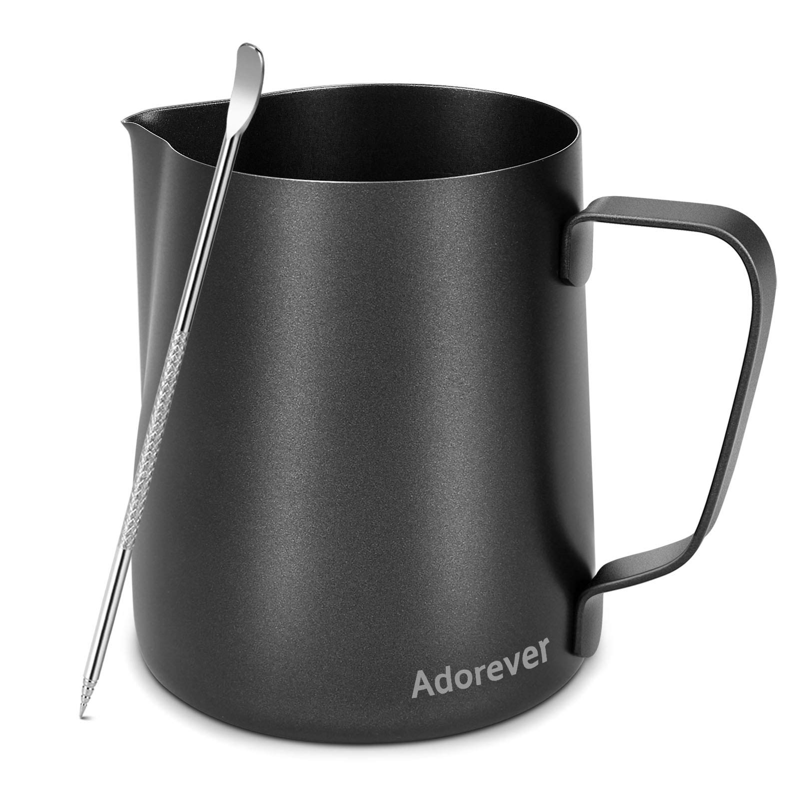 600ml/20oz Stainless Steel Milk Frothing Pitcher for Coffee, Cappuccino & Latte Art - Matte Black Barista Steaming Jug with Decorating Pen - Perfect for Home Brewing & Professional Cafes