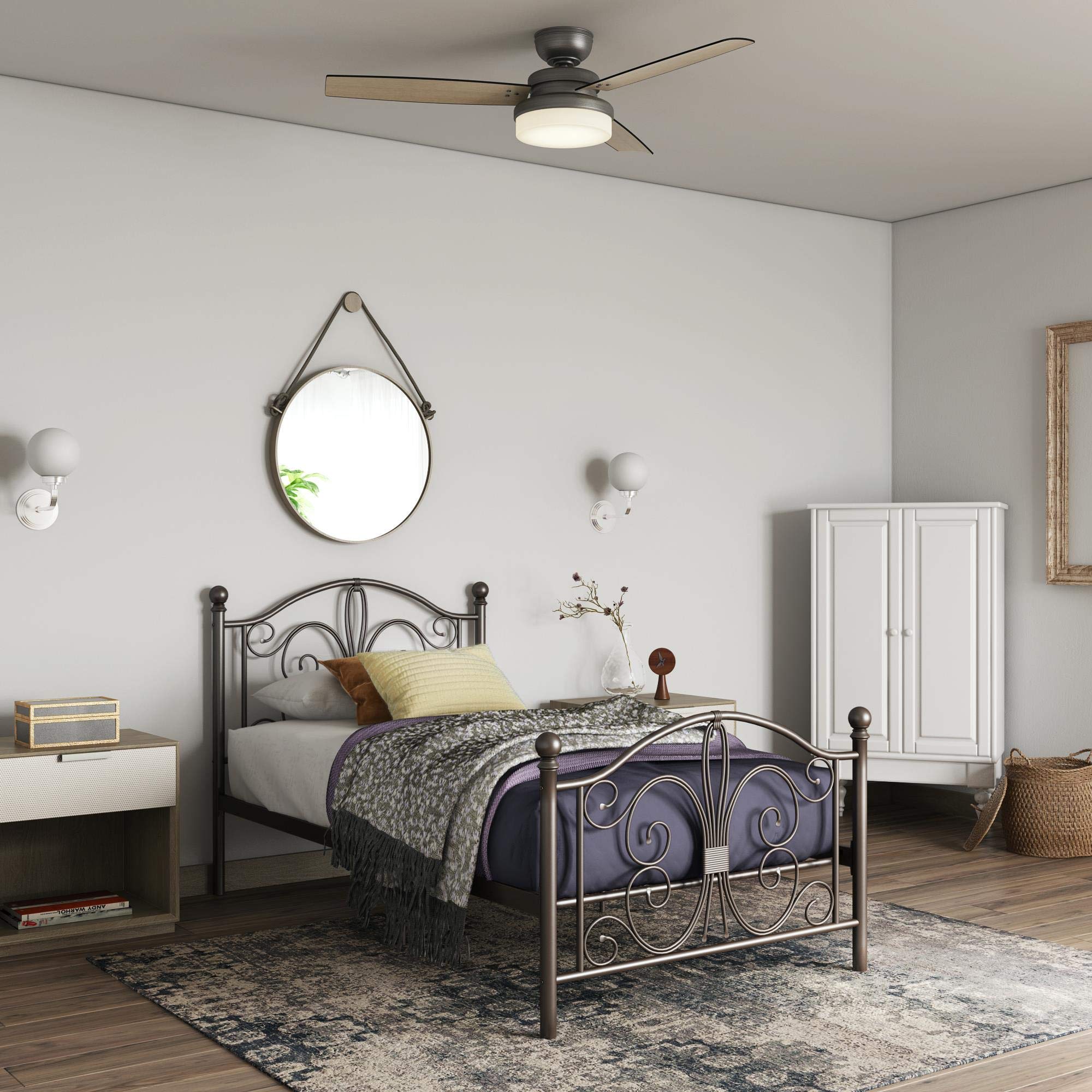 DHP Bombay Metal Platform Bed Frame with Parisian Style Headboard & Footboard - Adjustable Height for Underbed Storage, No Box Spring Required - Twin Size Bronze Finish | Perfect for Small Bedrooms, Guest Rooms & Dormitories