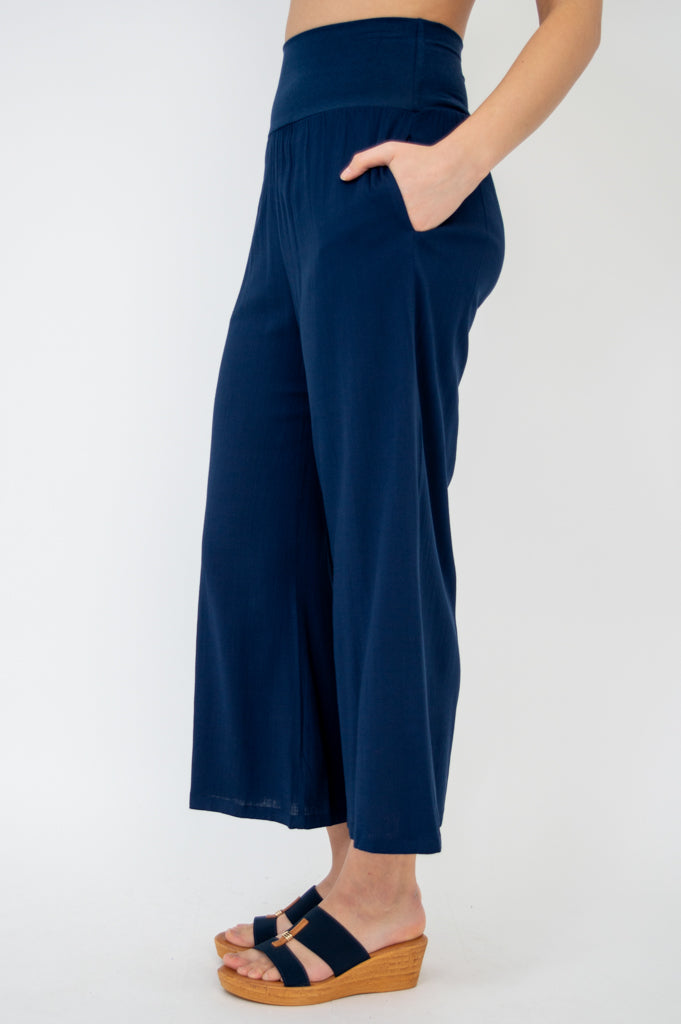 Landon Capri Pants - Soft Indigo Linen Bamboo Blend for Women - Perfect for Summer Travel, Beach Vacations & Casual Outings