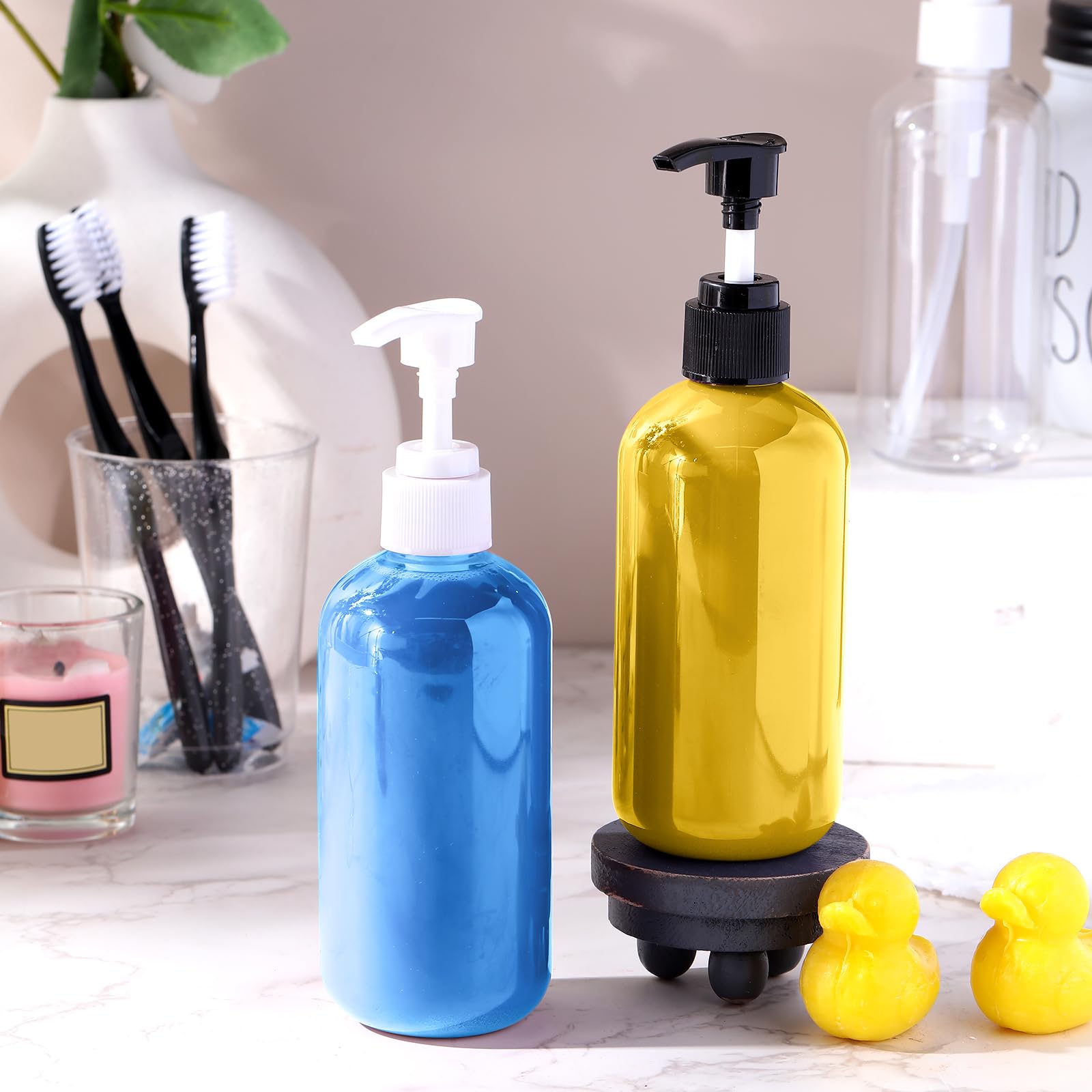 150 Pack 8 oz Clear Plastic Pump Bottles - Leakproof Refillable Dispenser for Shampoo, Conditioner, Body Wash & Liquid Soap (Black/White) - Perfect for Salon, Spa, Home & Travel Use