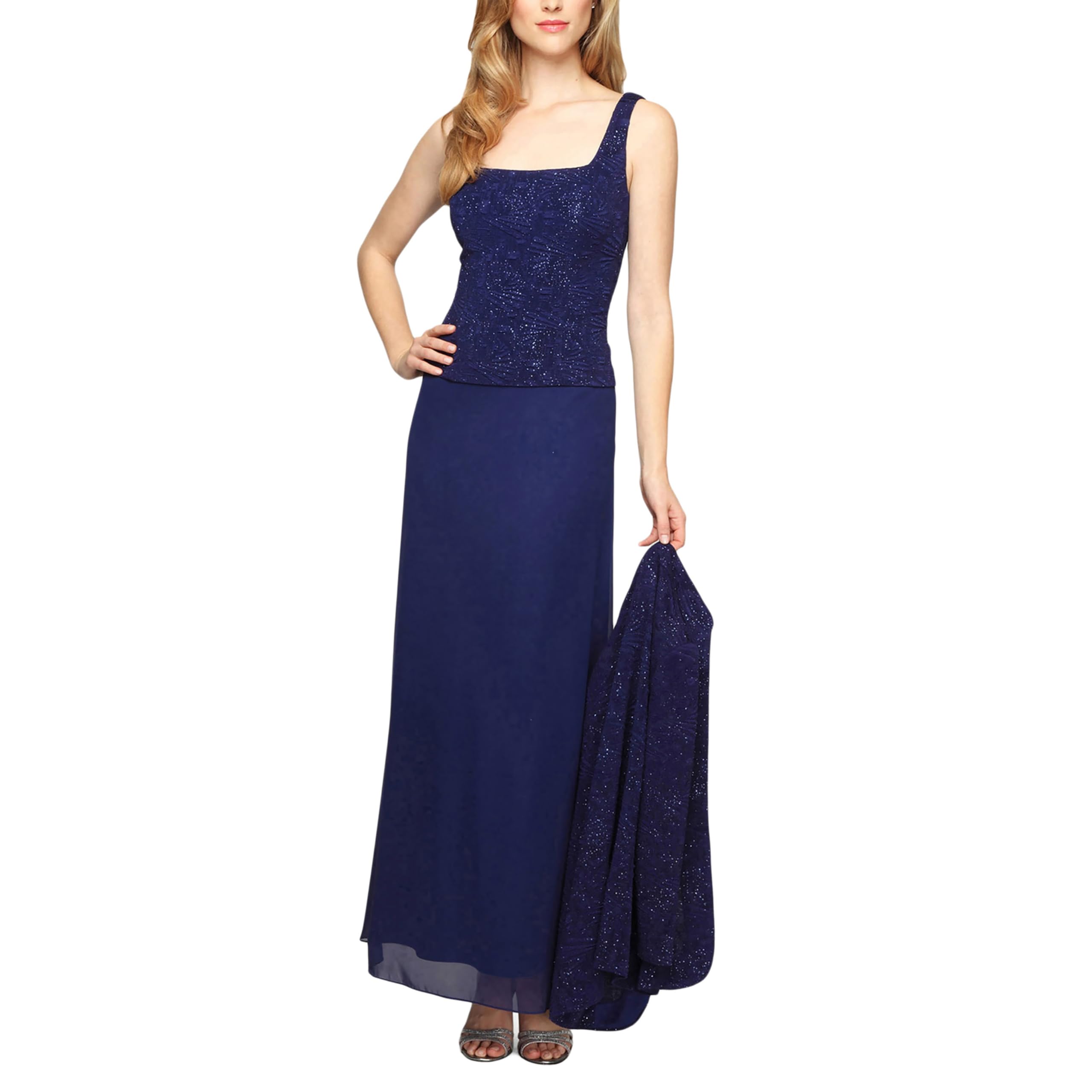Alex Evenings Women's Long Formal Dress with Mandarin Neckline Jacket - Elegant Evening Gown for Special Occasions (Regular, Petite, Plus Size) | Perfect for Weddings, Galas, and Black Tie Events