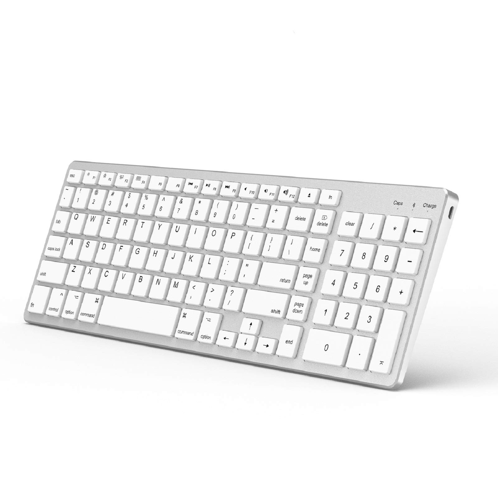 Ultra Slim Bluetooth Keyboard for MacBook, MacBook Air/Pro, iMac, iPad Pro & iPhone - Rechargeable Wireless Keyboard Compatible with Mac OS/iOS/iPad OS (Silver White) | Perfect for Home Office, Remote Work & Coffee Shop Typing
