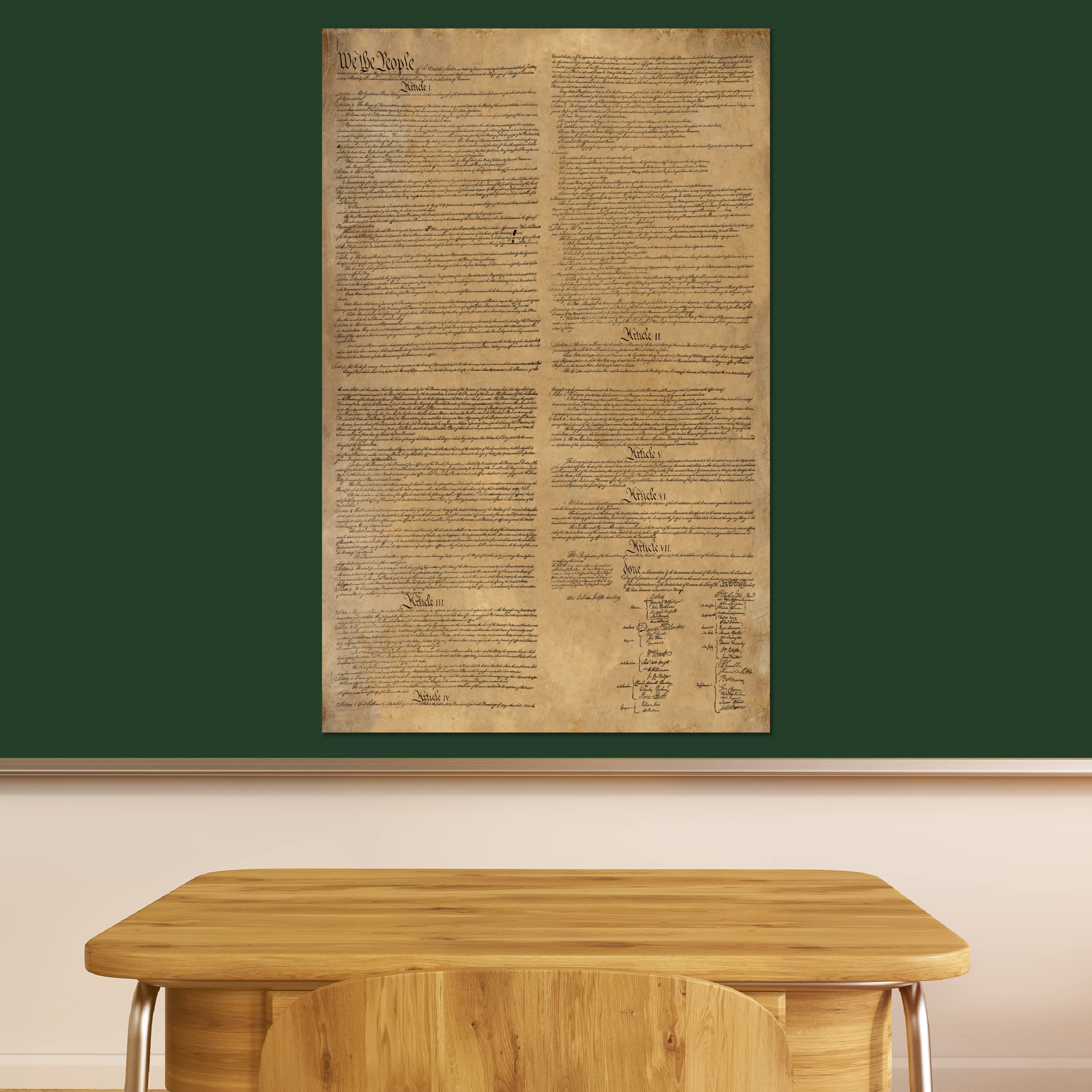 US Constitution and Bill of Rights Laminated Poster - Extra Large 24x36 Inch Historical Document Reproduction | Perfect for Classrooms, Home Offices & American History Enthusiasts