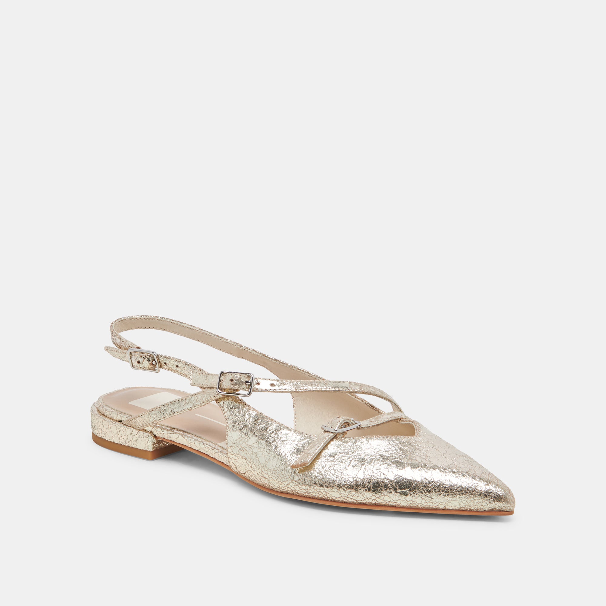 PAMLA Women's Wide Width Distressed Leather Flats - Comfortable Platinum Slip-On Shoes for Work, Travel & Casual Wear