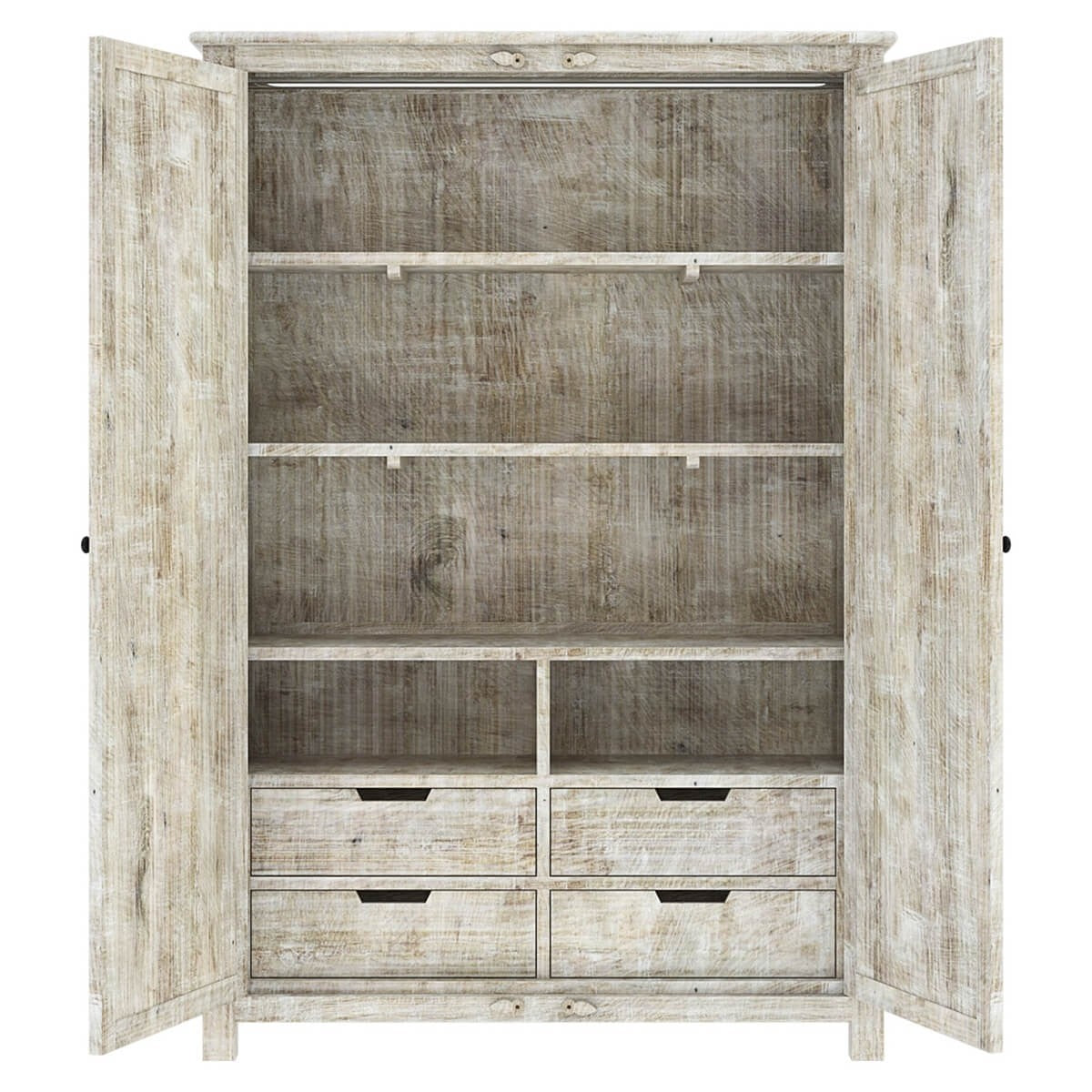 Hand Carved Indian Solid Wood Large White Wardrobe Cabinet - Vintage Style Storage for Bedroom, Living Room & Guest Room