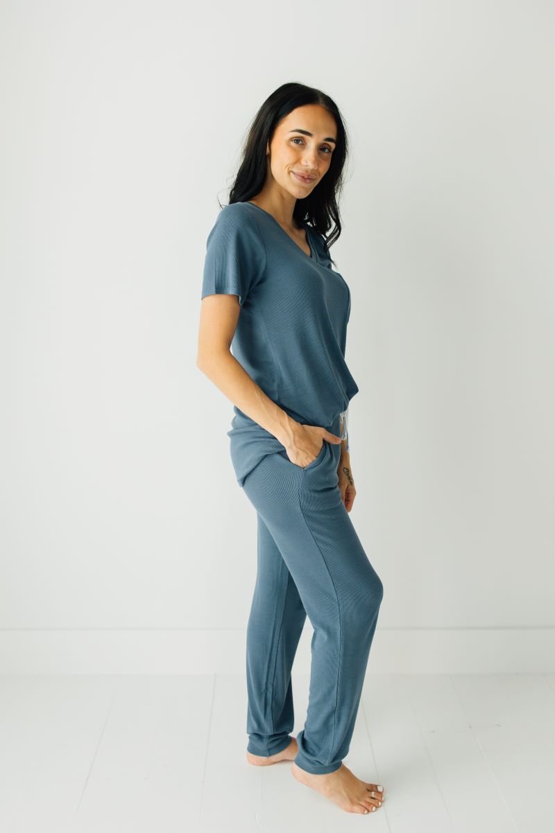 Cornflower Blue Ribbed V-Neck Pocket T-Shirt for Men & Women - Casual Comfort Fit for Everyday Wear, Work, and Outings