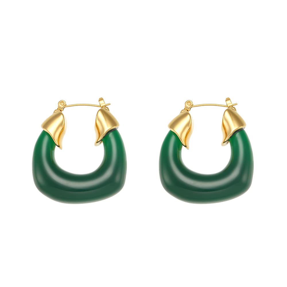 Emerald Green Tortoiseshell Acrylic Hoop Earrings for Women - Spring Summer Fashion Jewelry 2022 - Tarnish Free & Eco-Friendly Mimir Design - Perfect for Parties, Weddings & Everyday Wear
