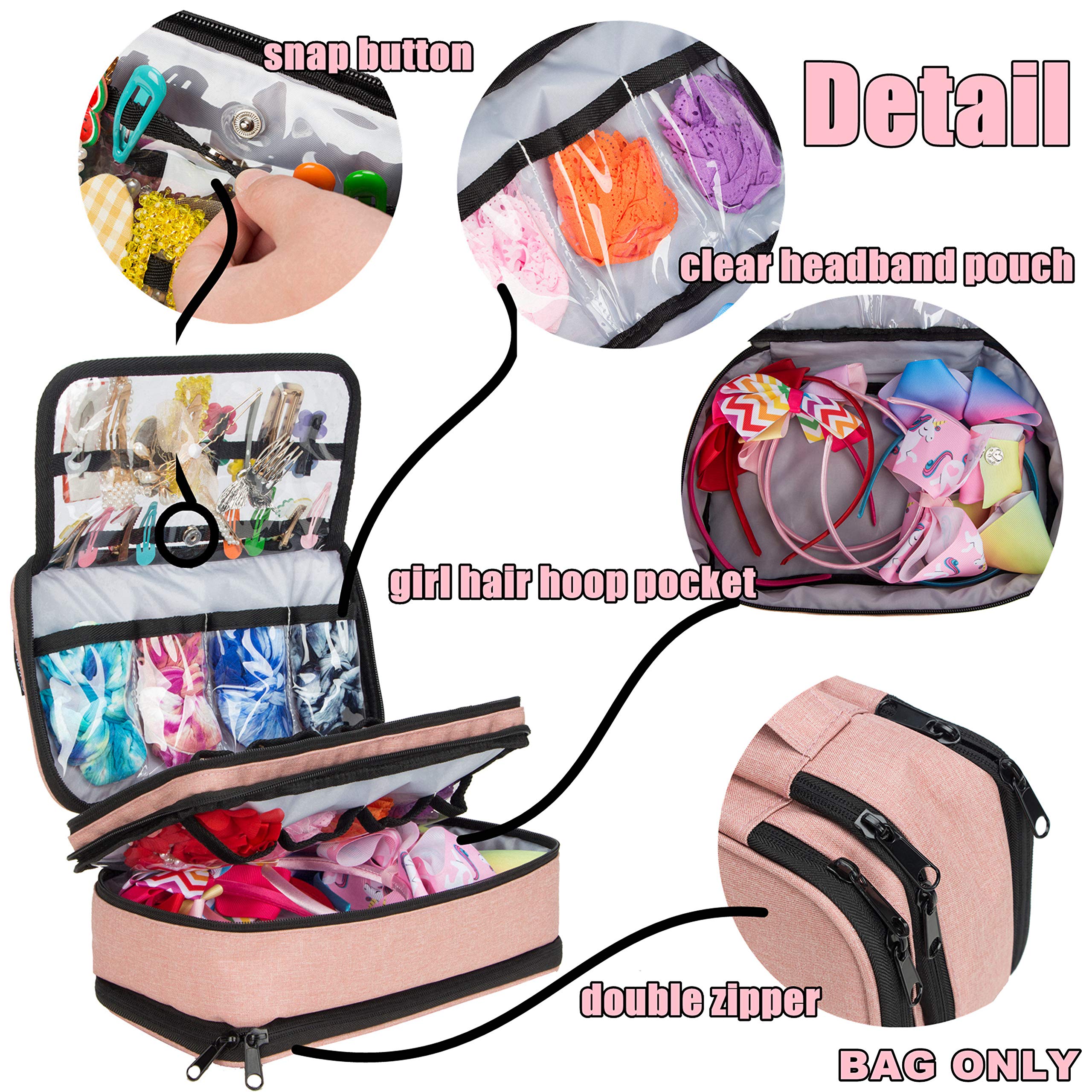 KISLANE Baby Girl Hair Accessories Organizer - Soft Headband Holder & Barrettes Storage Bag with Multi-Pockets for Hair Bows, Clips, Ties - Perfect for Travel, Nursery Organization & Toddler Accessory Storage