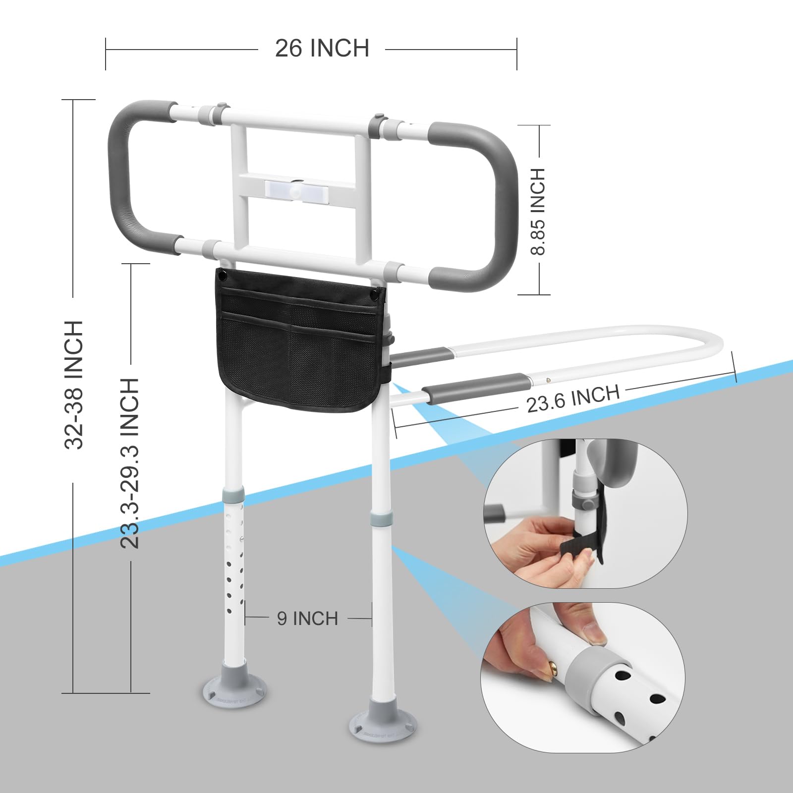 **Adjustable Bed Rails for Elderly Adults – Safety Bed Handle with Motion Light & Storage Pouch – Support Legs for Seniors – Universal Fit for Any Bed – Ideal for Home Care & Fall Prevention**