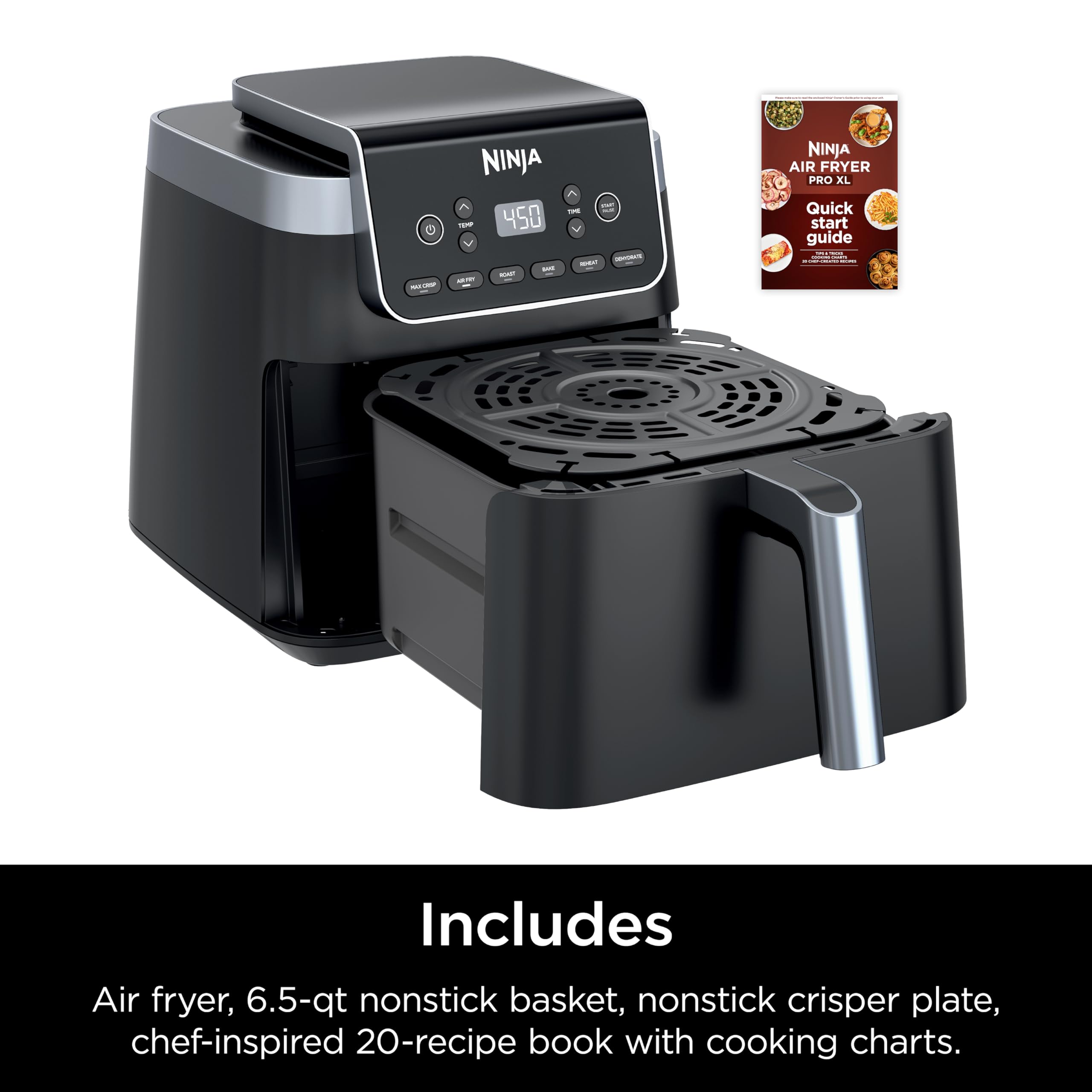 Ninja Air Fryer Pro XL 6.5 QT 6-in-1 Multi-Cooker with Max Crisp Technology - Air Fry, Roast, Bake, Reheat & Dehydrate up to 450°F - Large Capacity Countertop Oven for Healthy Cooking - Perfect for Family Meals, Snacks & Meal Prep (Grey, AF181C Canadian Version)
