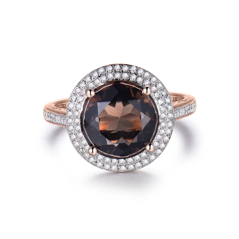 4Ct Smoke Topaz 14K Rose Gold Diamond Engagement Ring for Women - 10x10mm Oval Cut Wedding Band, Anniversary Gift, Promise Ring for Her