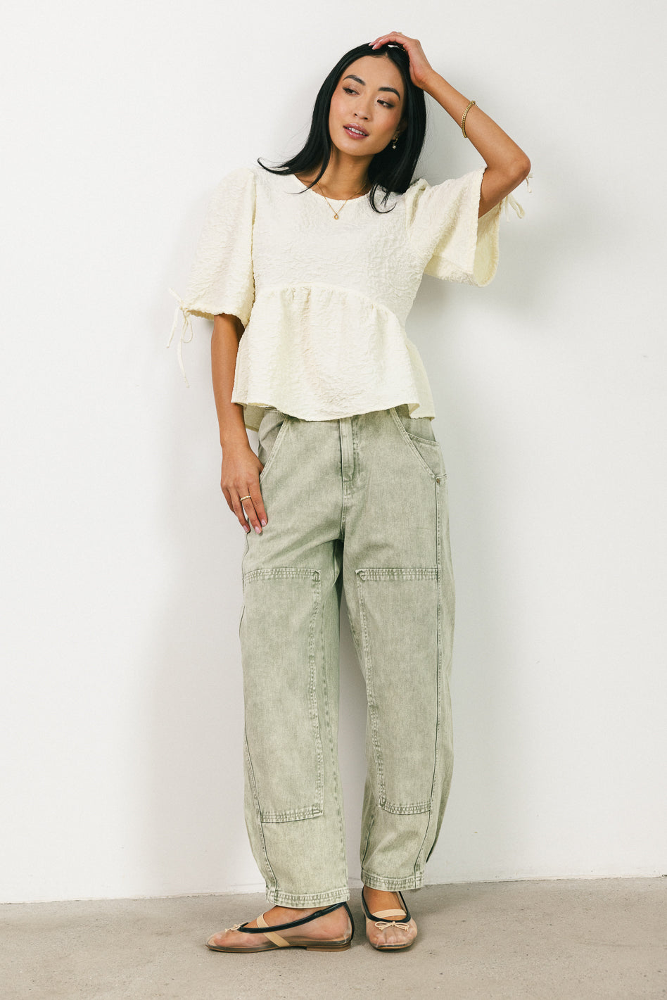 Angela Barrel Jeans for Women - Olive Green High Waist Wide Leg Denim Pants | Comfortable & Stylish for Casual Outings, Work, and Date Nights