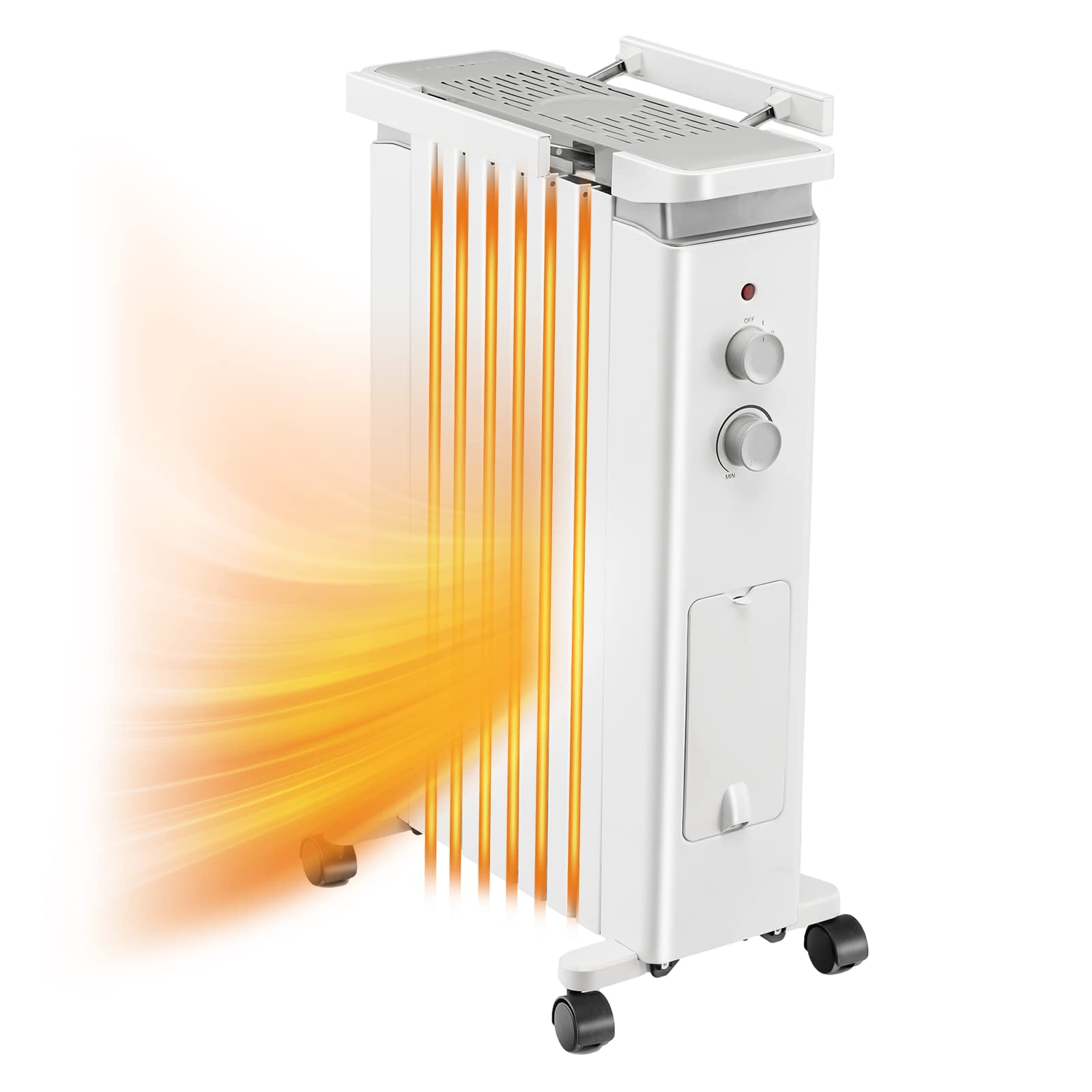 Tangkula 1500W Oil Filled Radiator Heater - 3 Heat Settings, Adjustable Thermostat, Overheat & Tip-Over Protection - Portable Electric Space Heater with Hanging Rack for Bedroom, Office, Living Room Indoor Use (White)