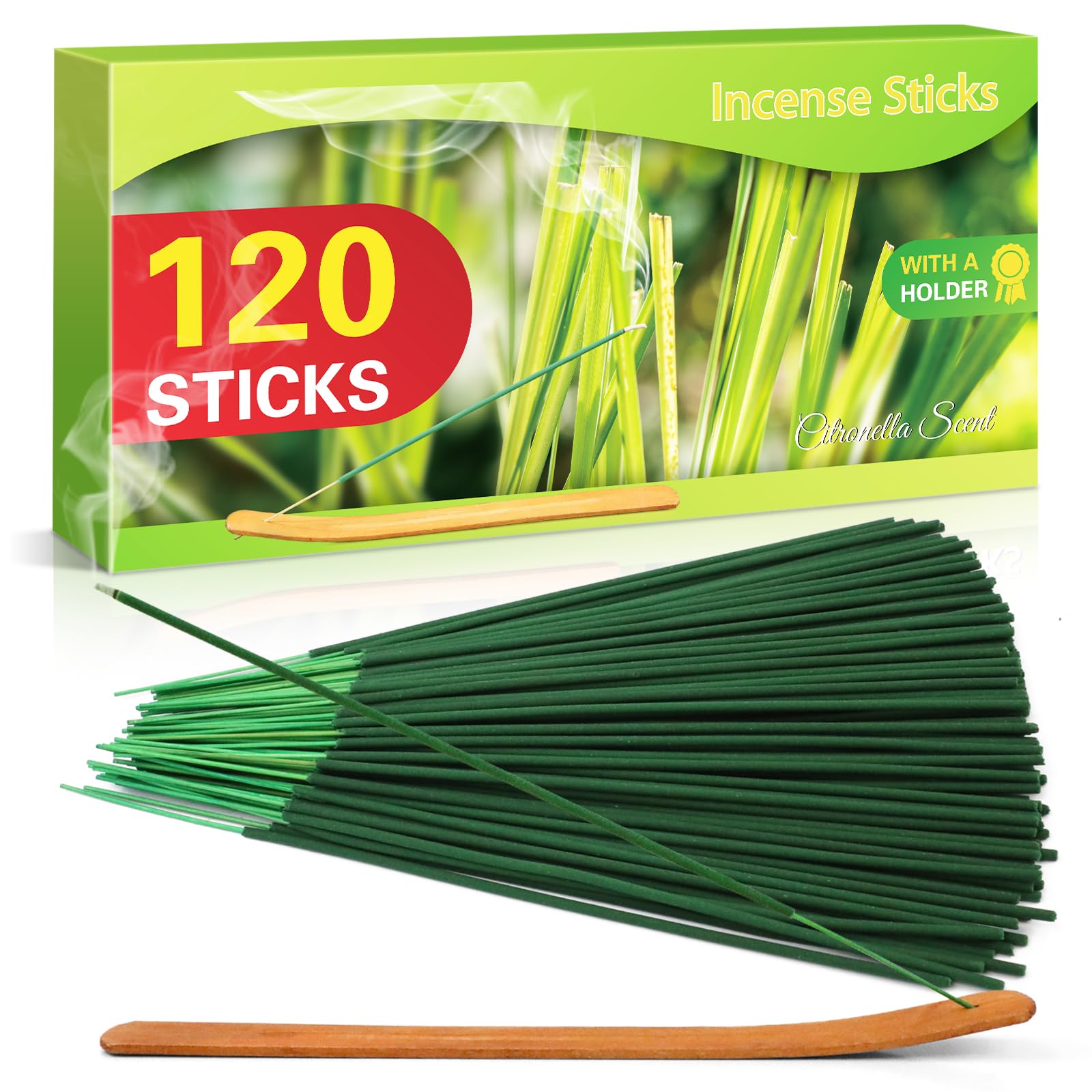 SCENTORINI Citronella Incense Sticks - 120 PCS Natural Lemongrass Mosquito Repellent for Outdoor, Garden, Patio, Camping - Perfect for Summer Nights and Bug-Free Relaxation