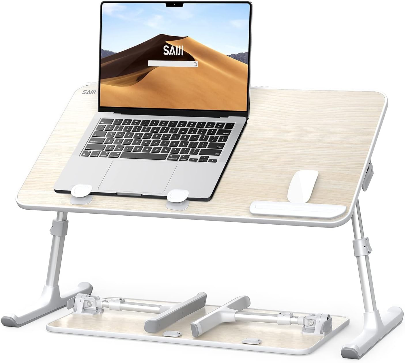 SAIJI Adjustable Laptop Desk for Bed - Foldable Lap Table for Eating, Writing & Working on Sofa, Couch or Bed (23.6 x 13 Inches, Teak Wood) - Perfect Home Office & Entertainment Solution