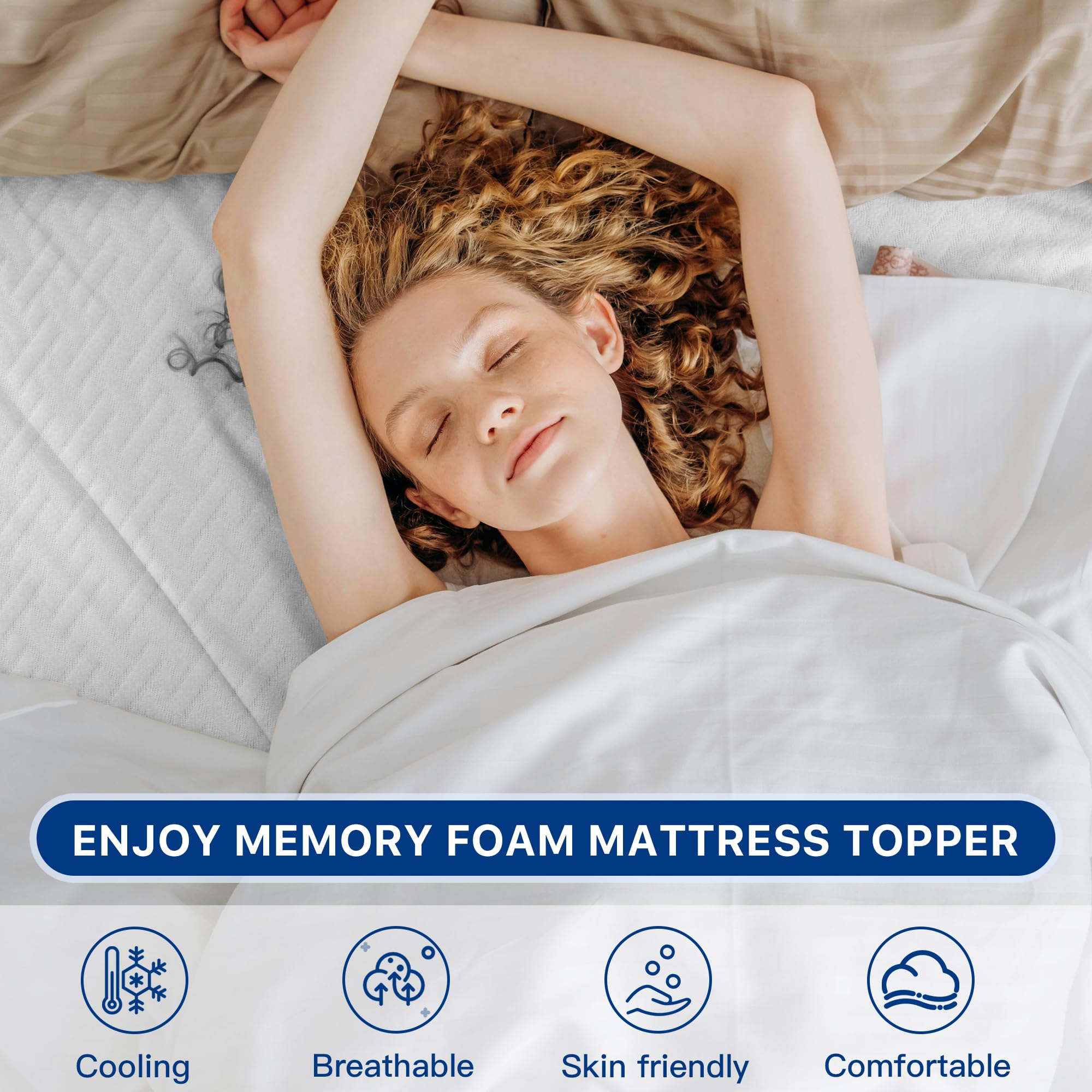 3 Inch Cooling Gel Memory Foam Mattress Topper Queen Size - Pressure Relief for Back Pain, Removable & Washable Bamboo Cover - Perfect for Hot Sleepers, Guest Beds & Home Comfort Upgrade
