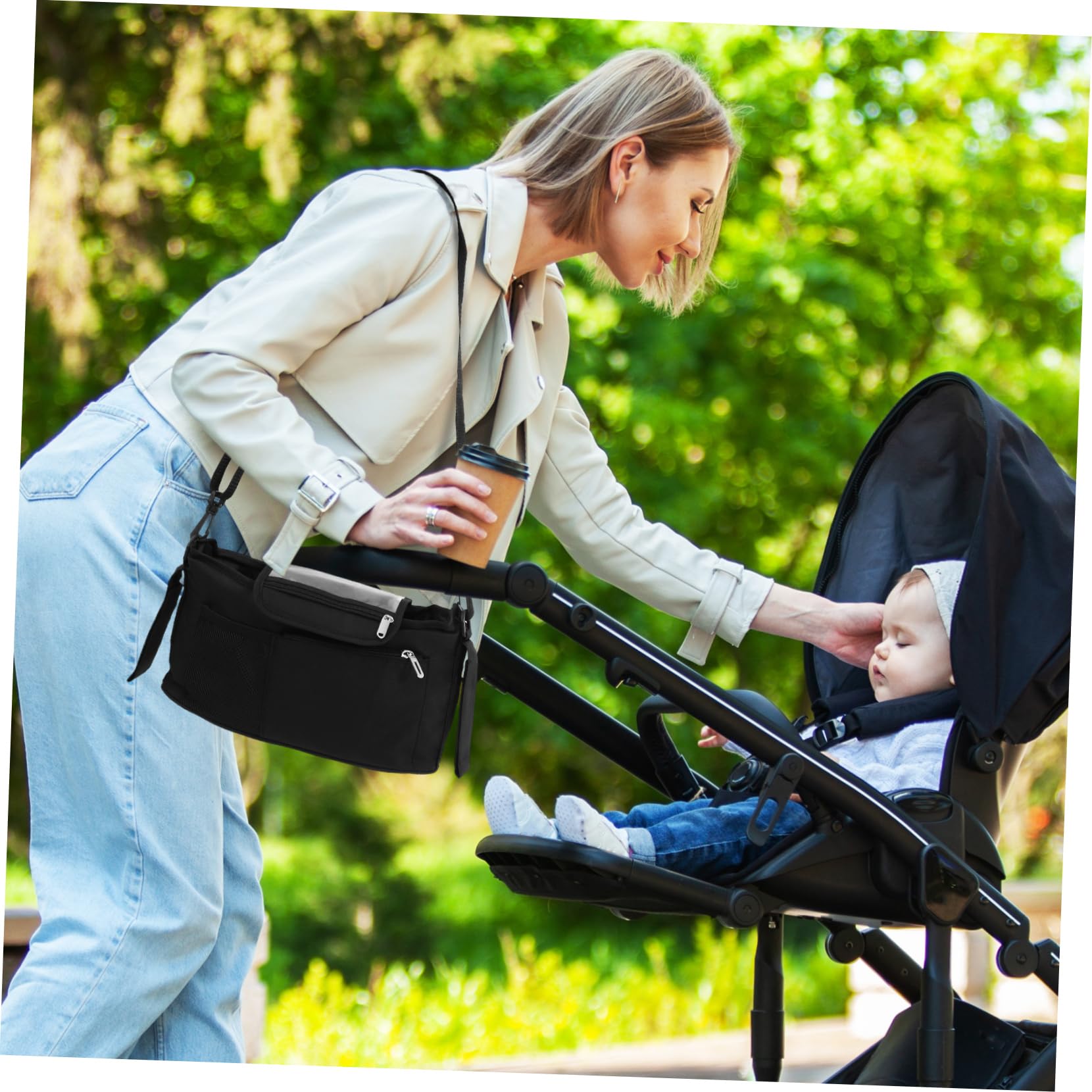 Portable Baby Stroller Organizer with Cup Holder - Travel Storage Attachment & Tote Bag for Diapers, Toys, Snacks - Perfect for Walks, Shopping & Family Outings