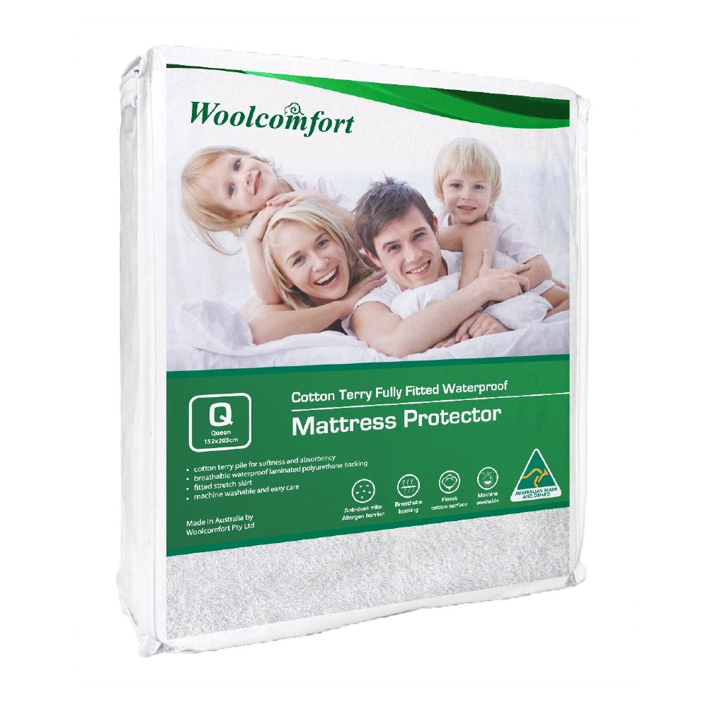 Australian Made Cotton Terry Fully Fitted Waterproof Mattress Protector - Queen Size | Hypoallergenic & Breathable | Perfect for Bedwetting, Allergies & Spill Protection