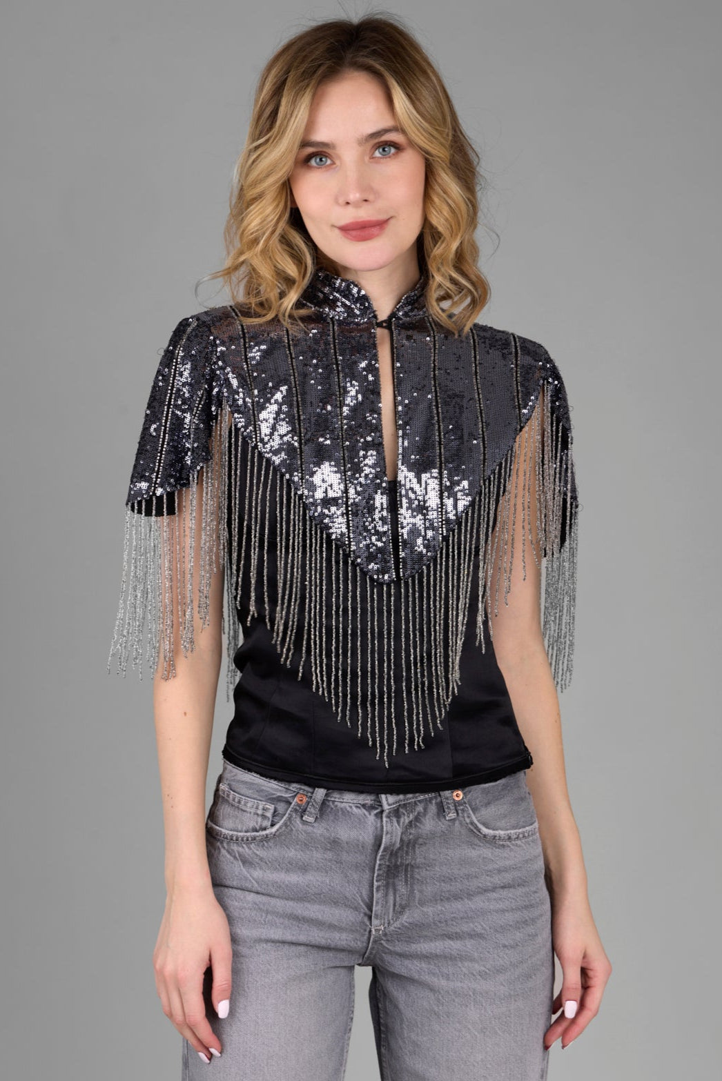 Elegant Beaded Fringe Sequin Capelet Shawl for Women - Perfect for Evening Parties, Weddings & Special Occasions