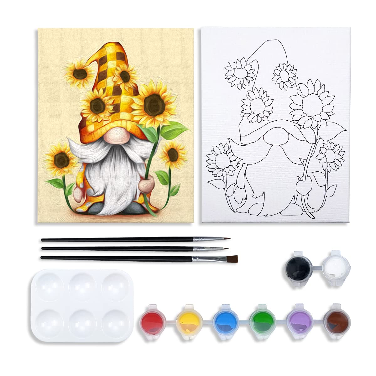 VOCHIC Pre-Drawn Canvas Painting Kit for Adults - 8x10 Inch Gnome Art Set with 8 Acrylic Colors, 3 Brushes & Palette - Perfect for Paint and Sip Parties, DIY Home Decor & Creative Gift Ideas