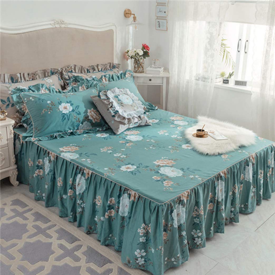 YURASIKU Floral Printed Cotton Bed Skirt Set with Pillowcase - Full/Queen/King Size Bedding for Elegant Bedroom Decor | Perfect for Master Bedroom, Guest Room & Hotel Styling